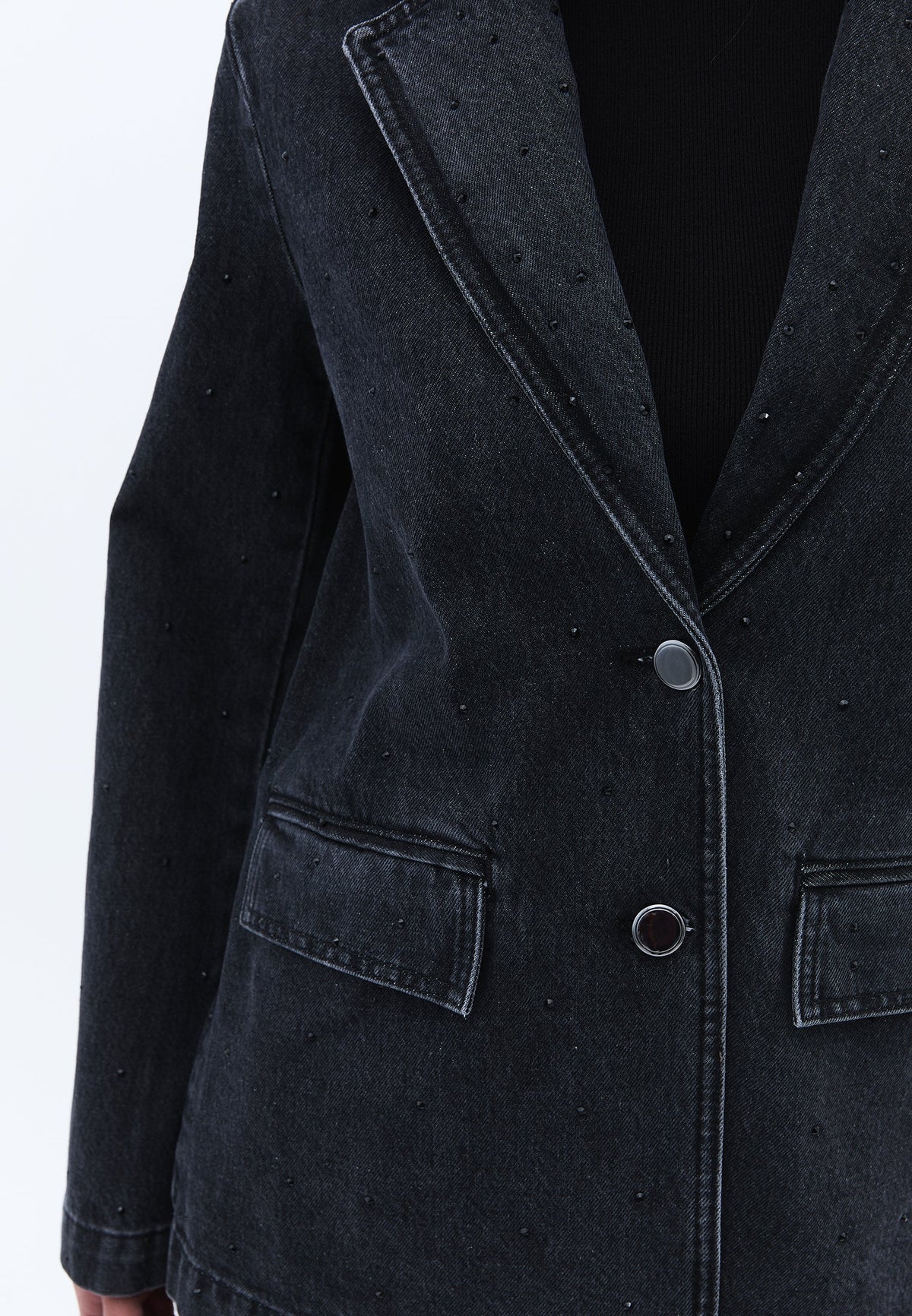Double-Breasted Collar Oversize Tunic Blazer Jacket - BLACK DENIM