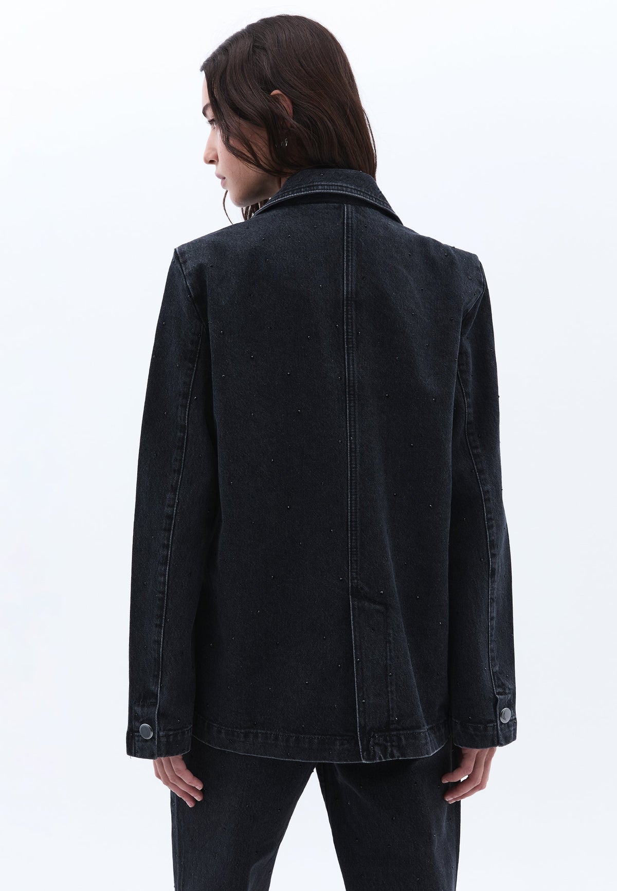 Double-Breasted Collar Oversize Tunic Blazer Jacket - BLACK DENIM
