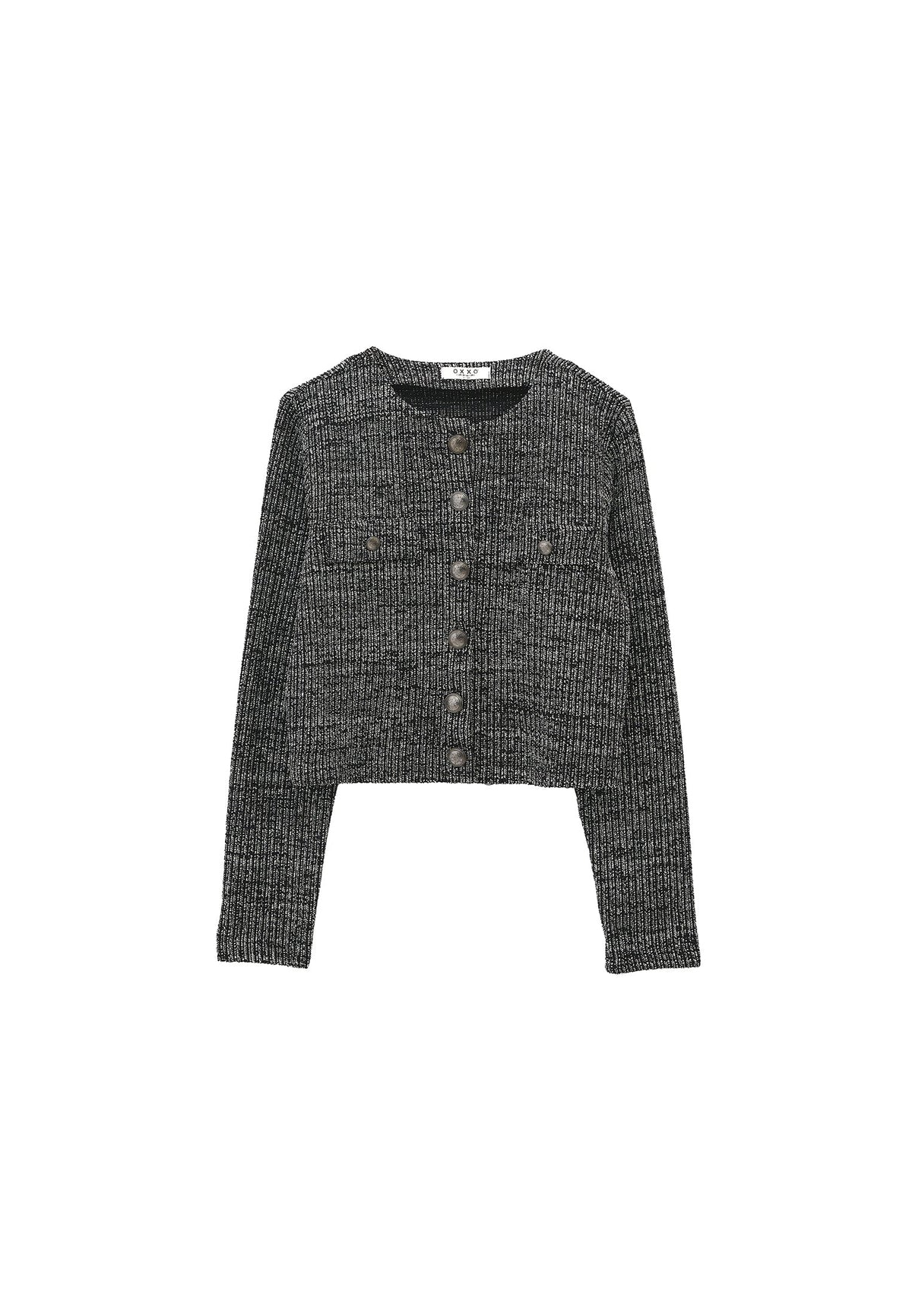 Buttoned Round Neck Cardigan - BLACK MELANGE