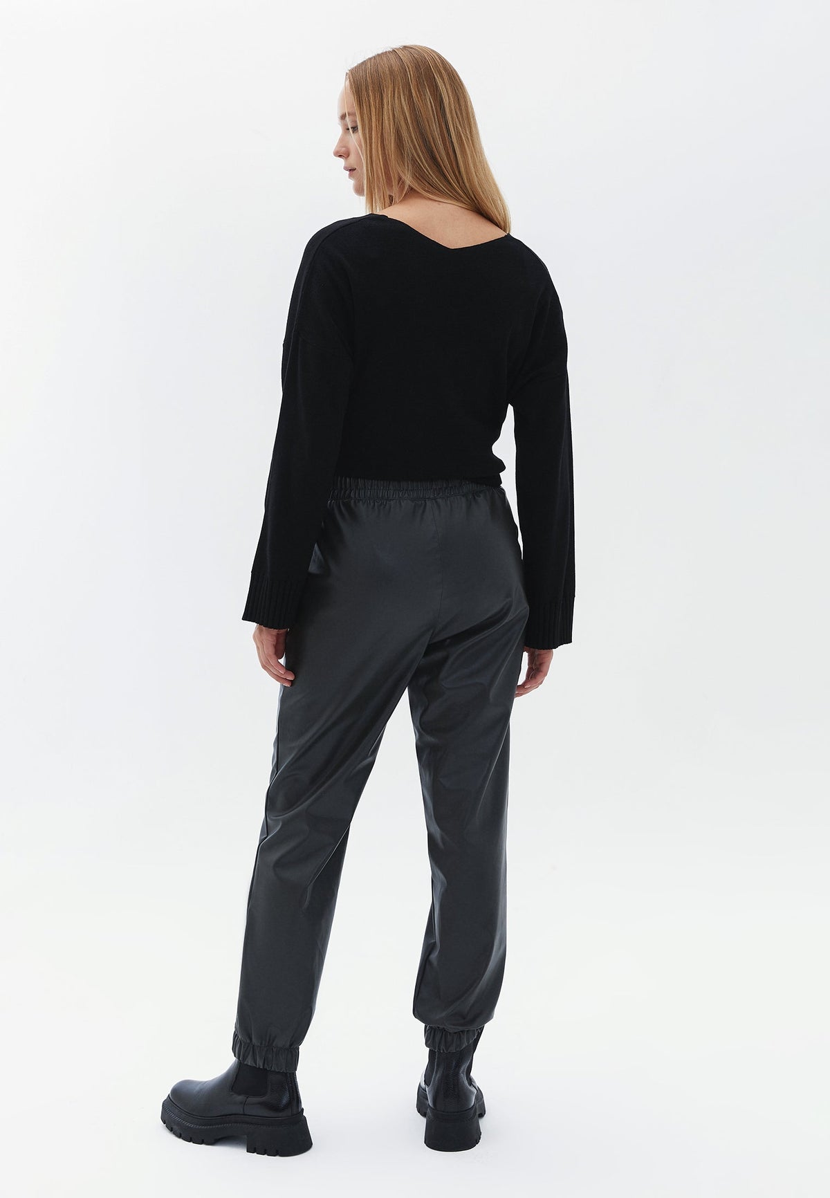 High Waist Cut Jogger Pants - BLACK OLIVE