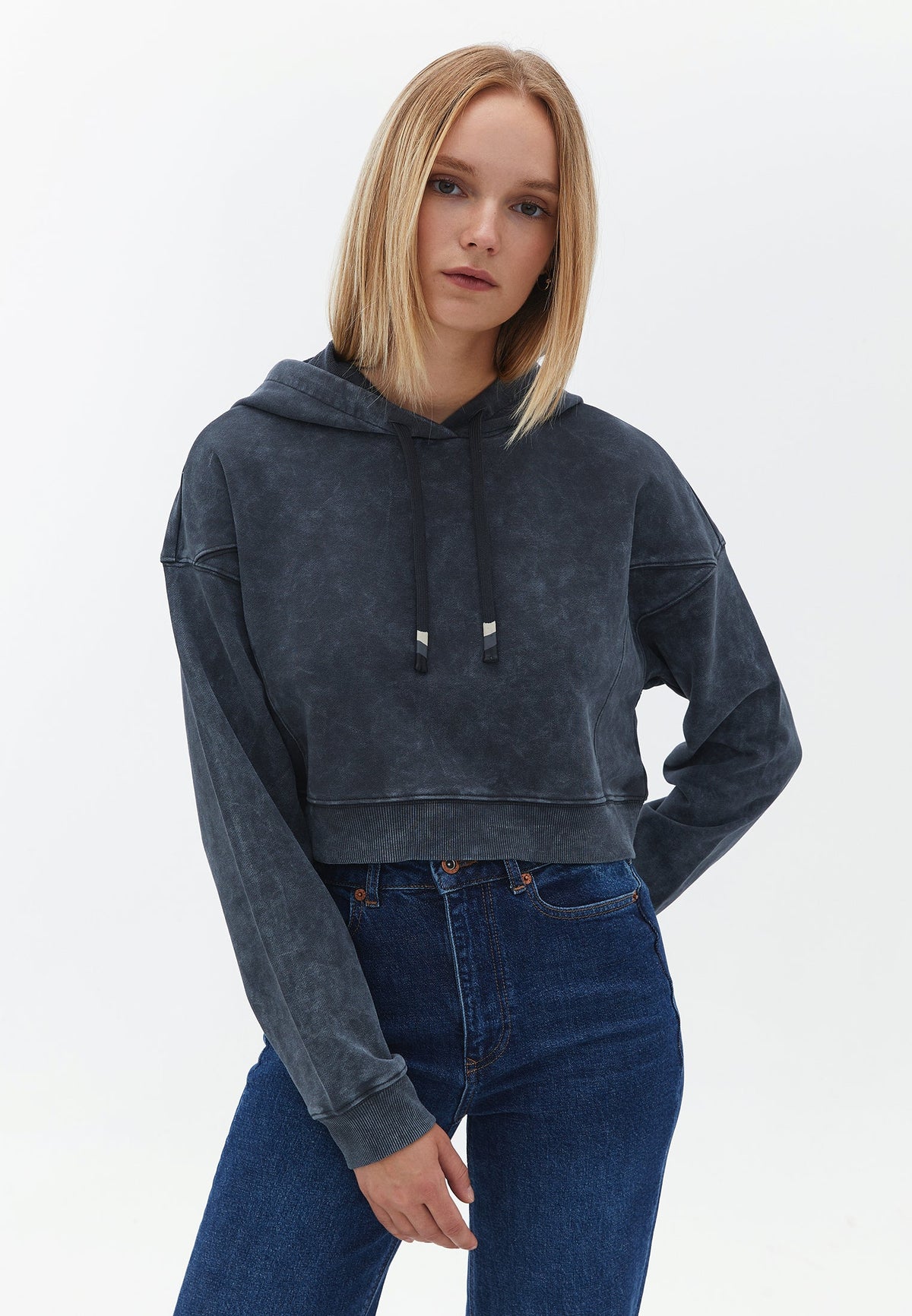 Crop Sweatshirt With Cut Detail - BLACK SAND