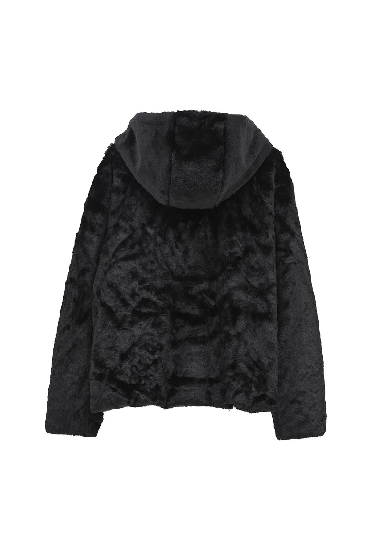 Hooded Fur Jacket - BLACK
