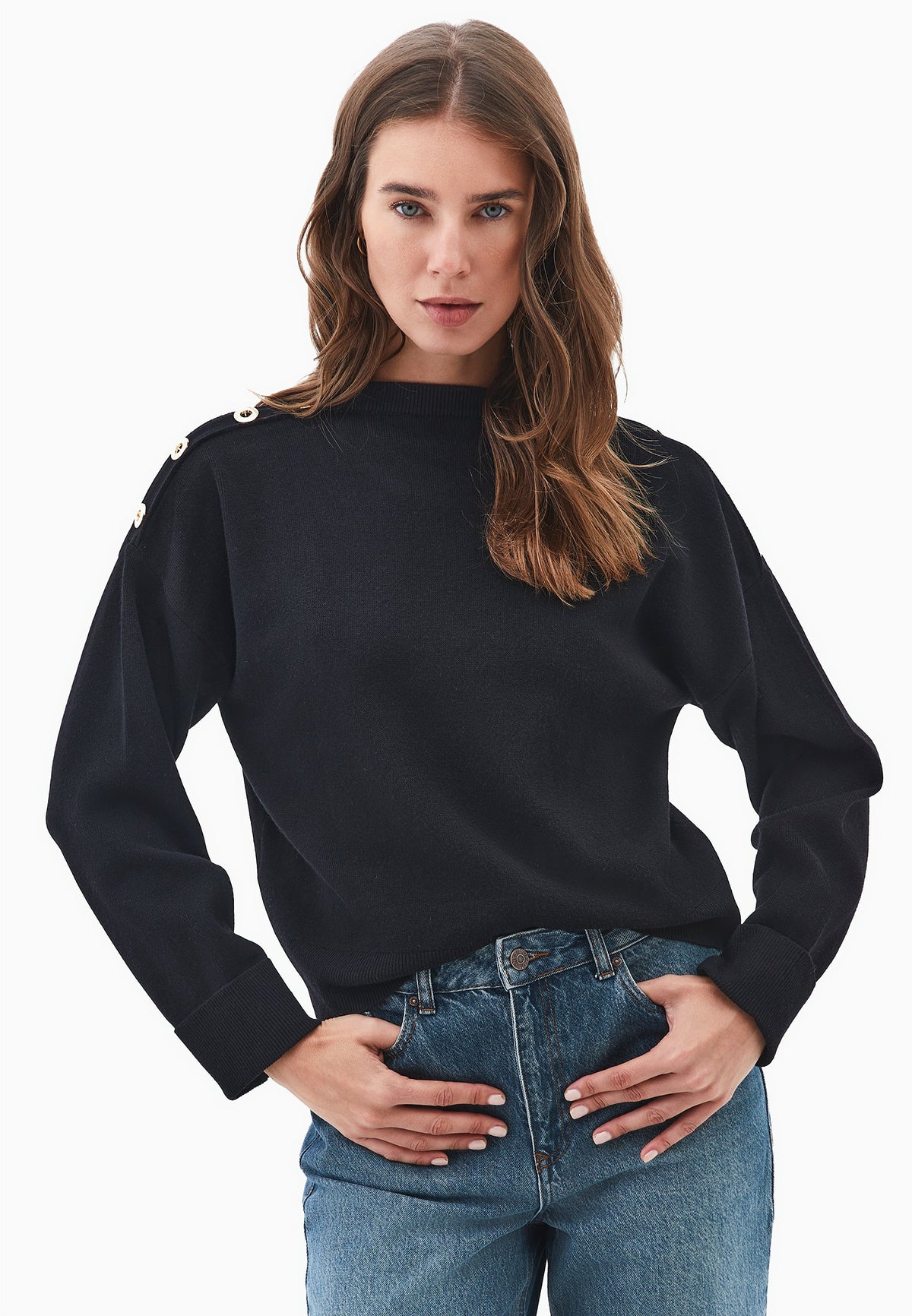Viscose Sweater With Round Neck - BLACK