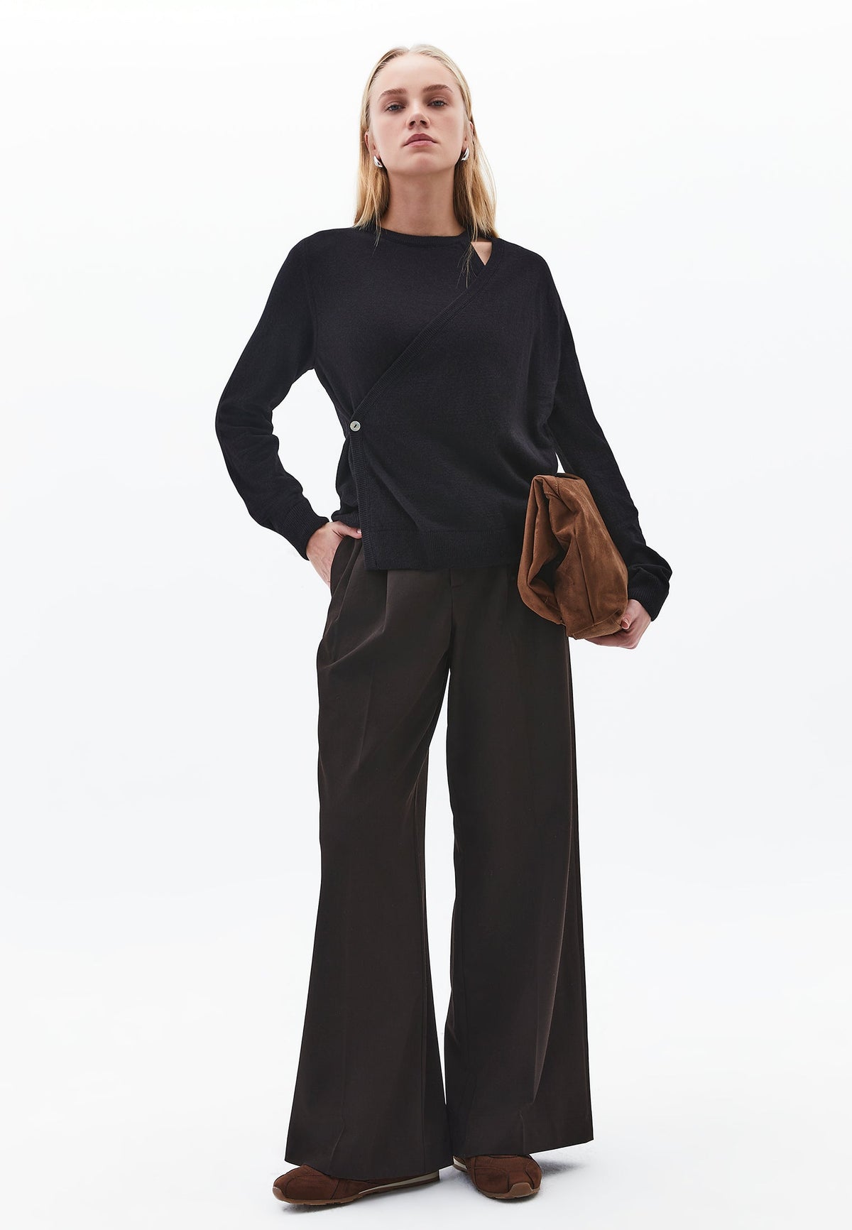 Crew Neck Long Sleeve Sweater - BLACK
