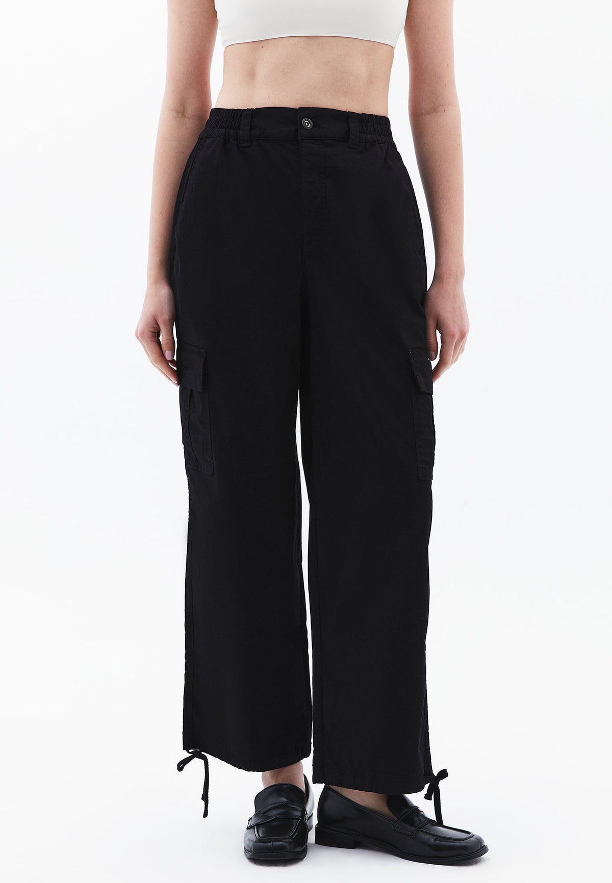 Wide Leg Cargo Pants - BLACK