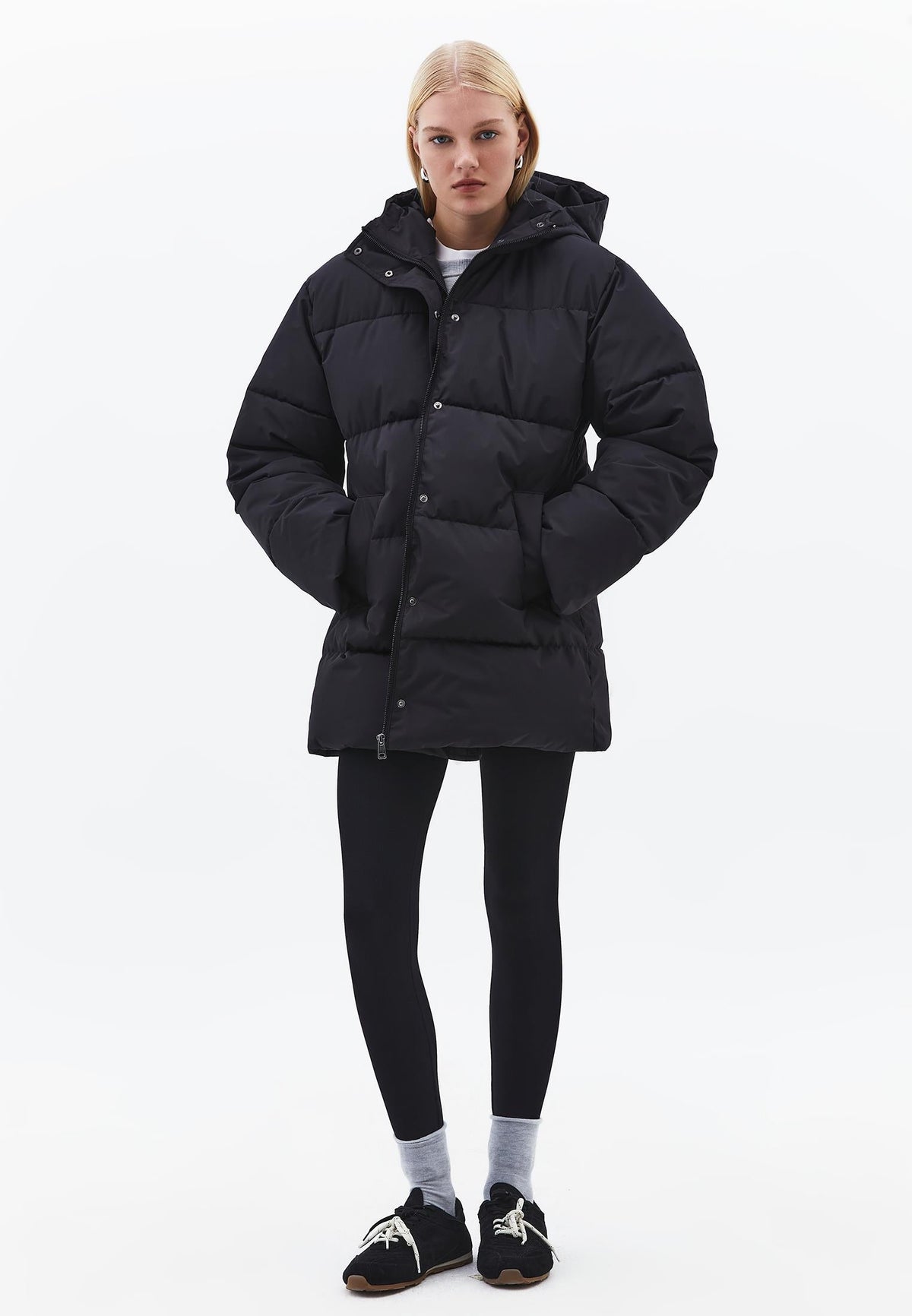 High Neck Midi Coat - BLACK