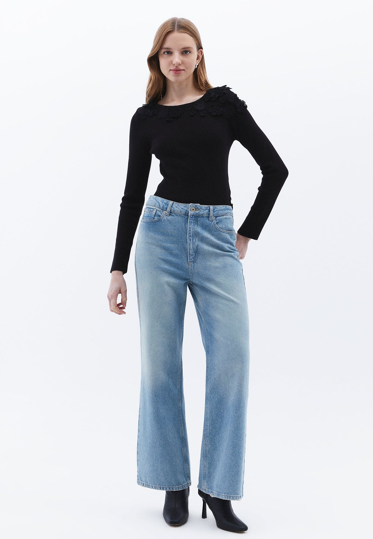 Boat Neck Raglan Sleeve Sweater - BLACK