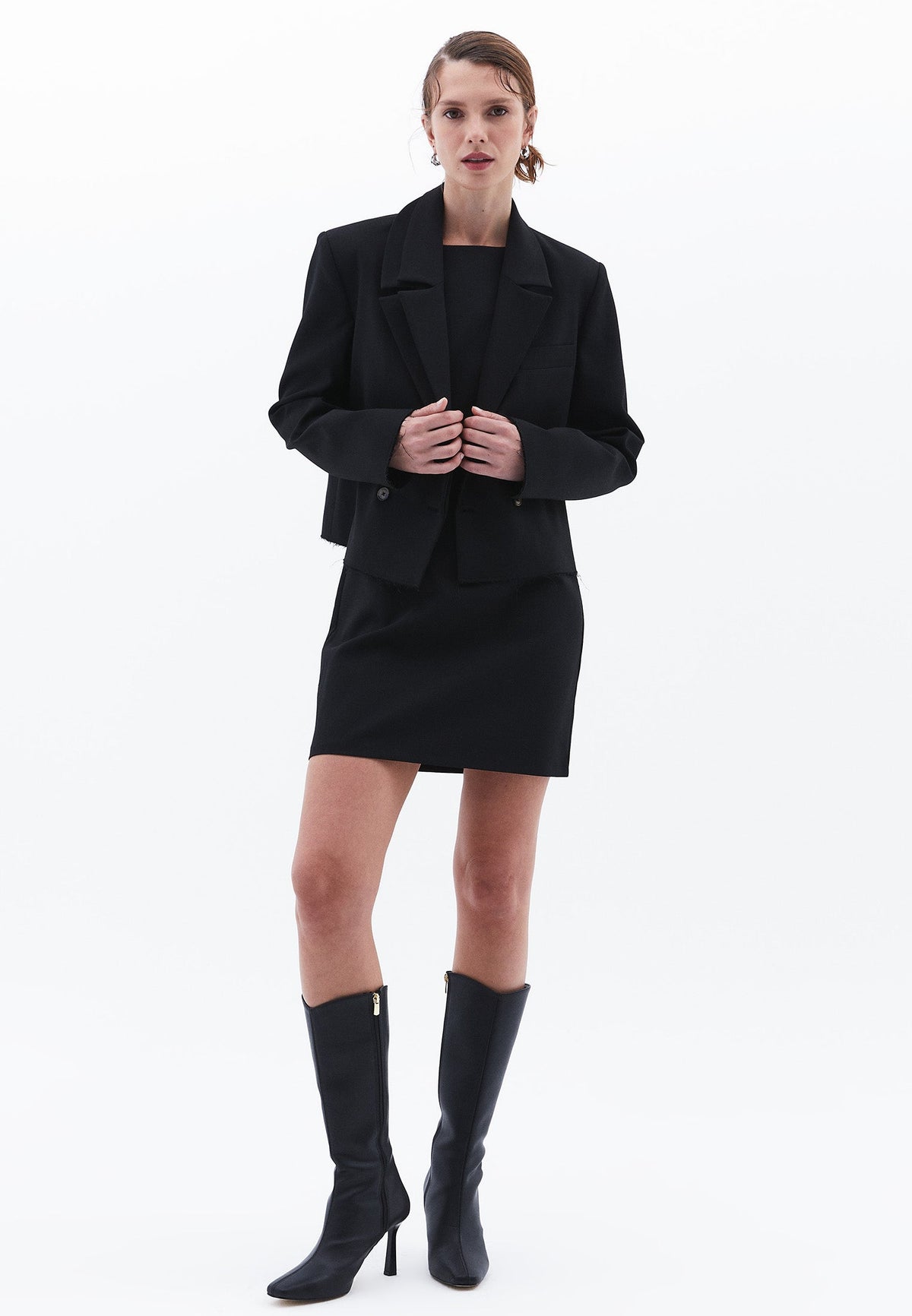 Oversize Crop Blazer Jacket - BLACK