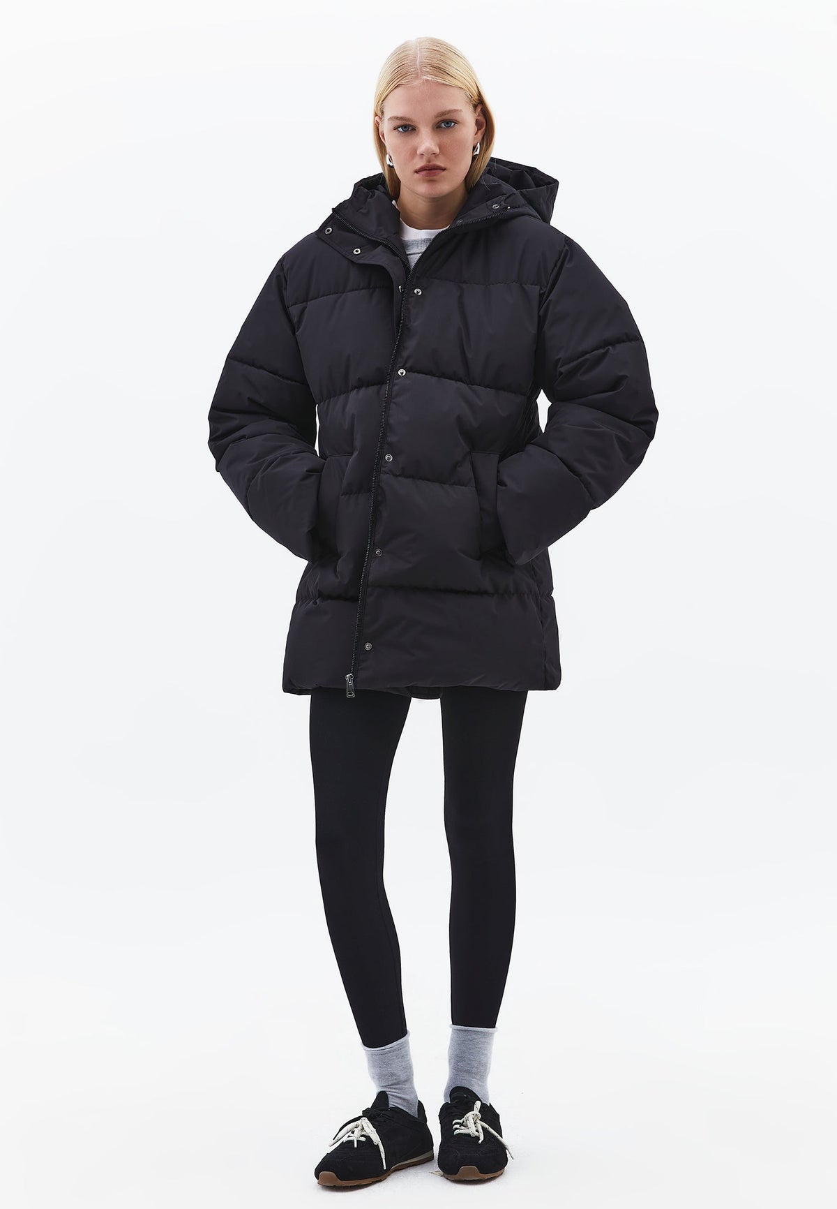 High Neck Midi Coat - BLACK