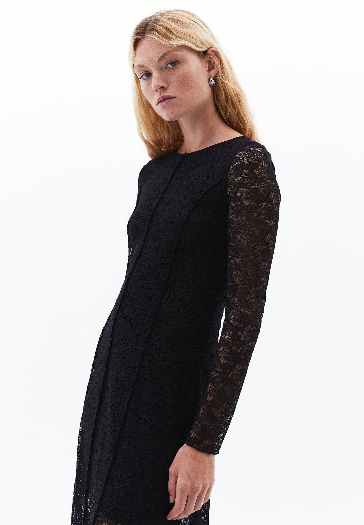 A-Line Long Crew Neck Cut-Out Detailed Dress - BLACK