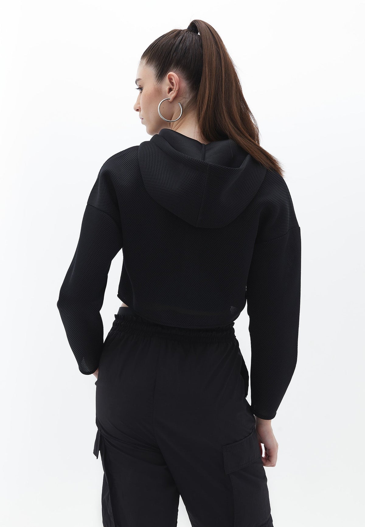 Crop Zip-Up Long Sleeve Cardigan - BLACK