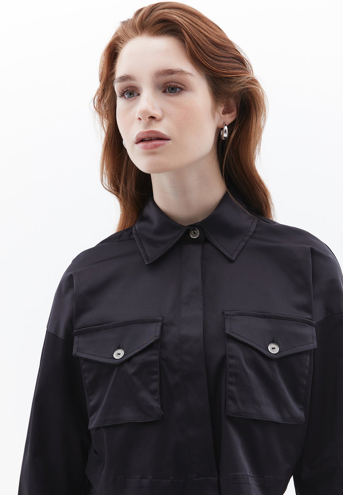 Cropped Shirt With Pocket Detail And Loose Fit - BLACK