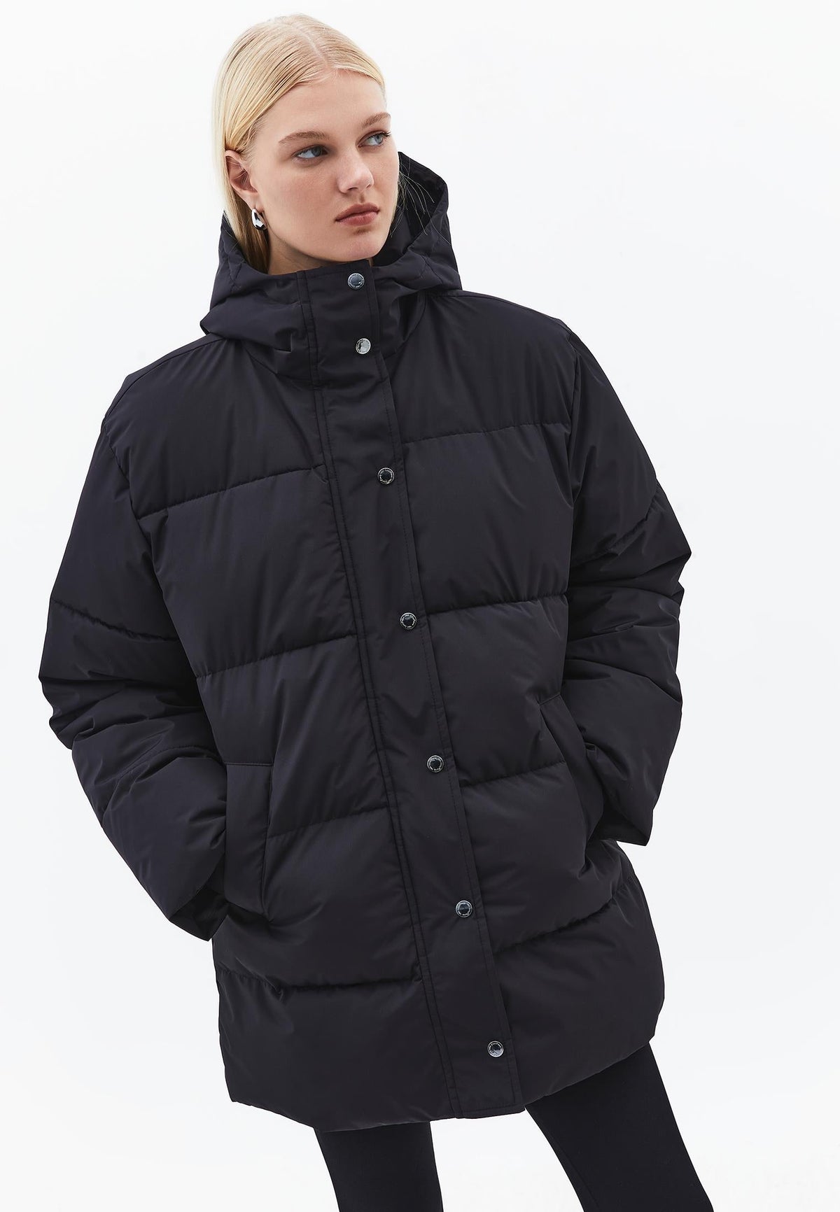 High Neck Midi Coat - BLACK