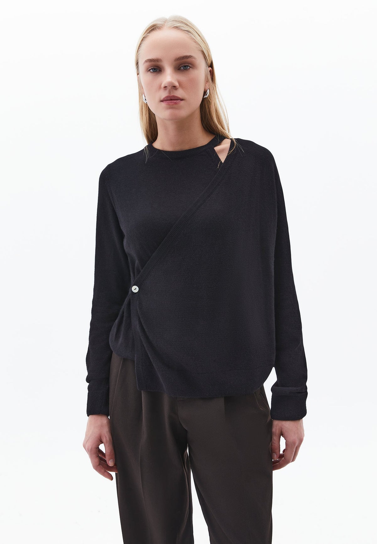 Crew Neck Long Sleeve Sweater - BLACK