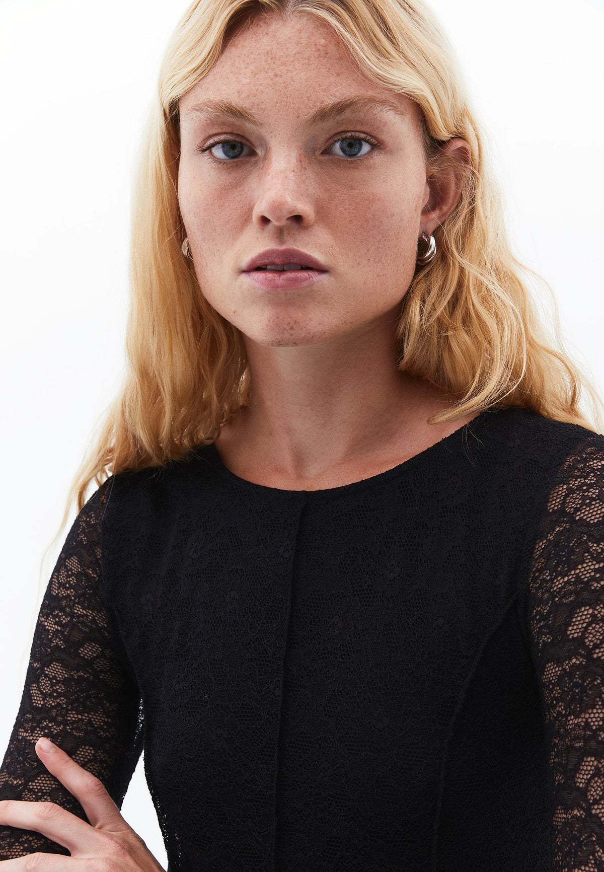 A-Line Long Crew Neck Cut-Out Detailed Dress - BLACK