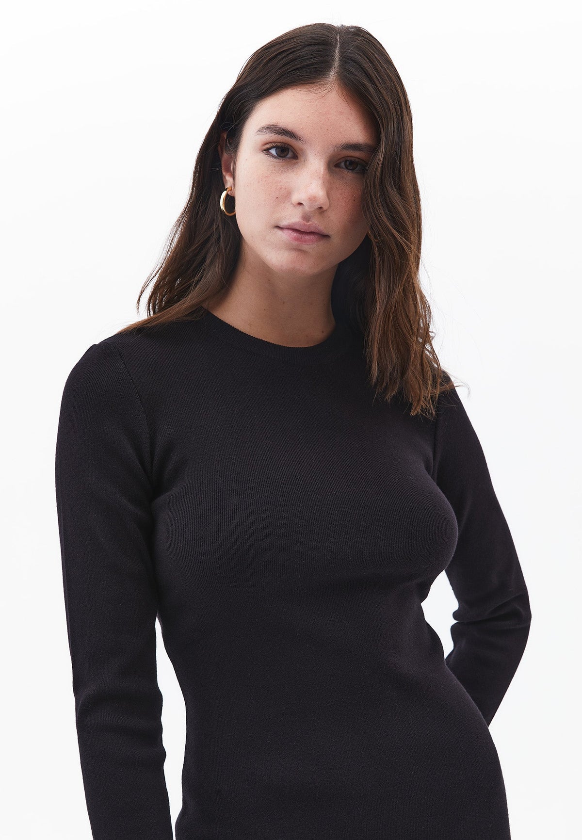 Short Dress With Long Raglan Sleeve And Crew Neck - BLACK