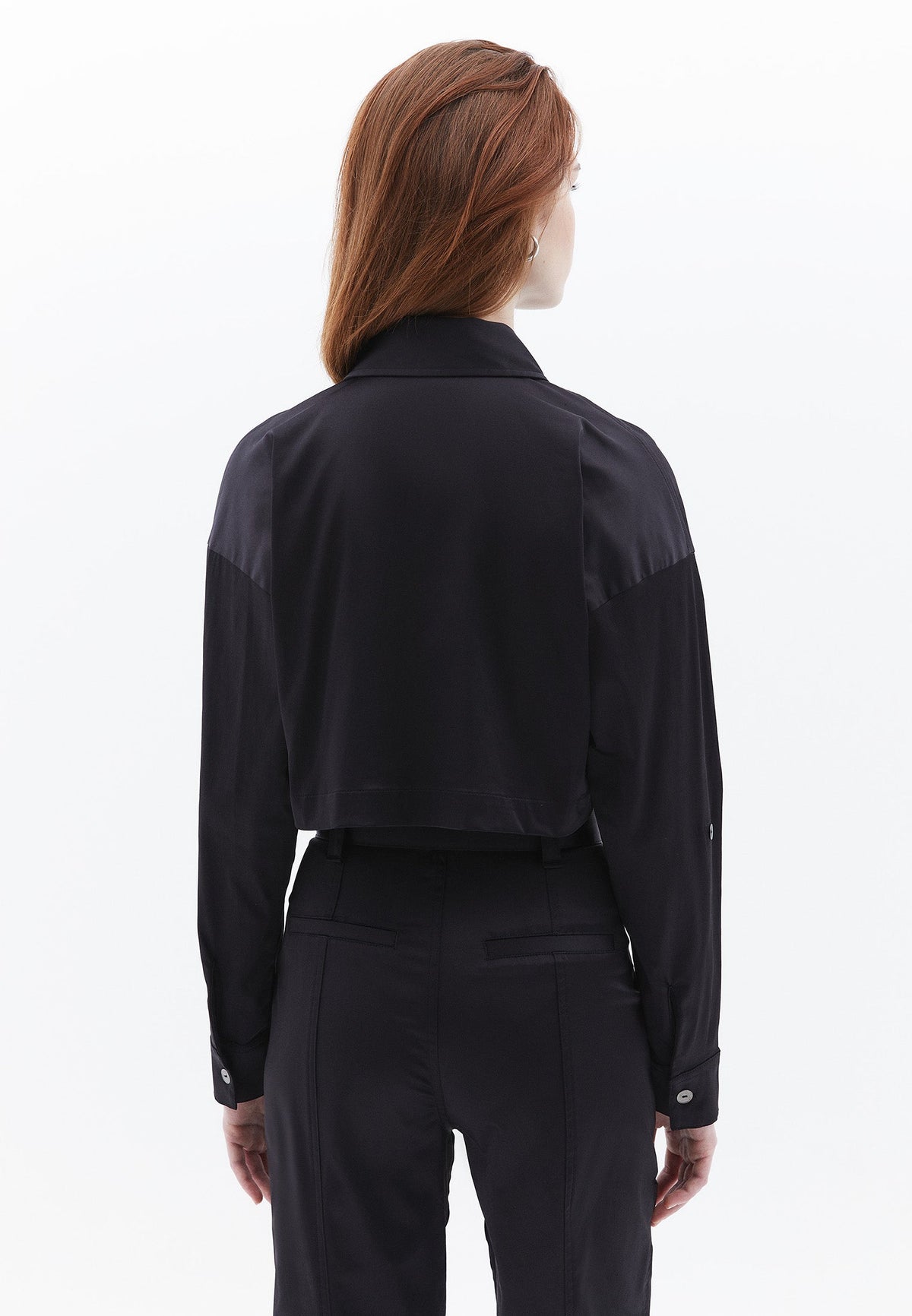 Cropped Shirt With Pocket Detail And Loose Fit - BLACK