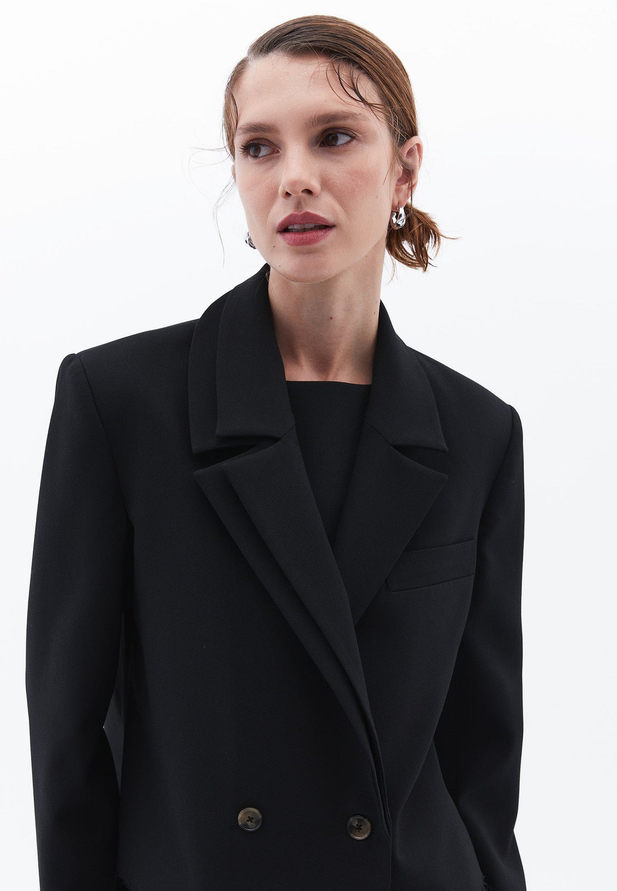 Oversize Crop Blazer Jacket - BLACK