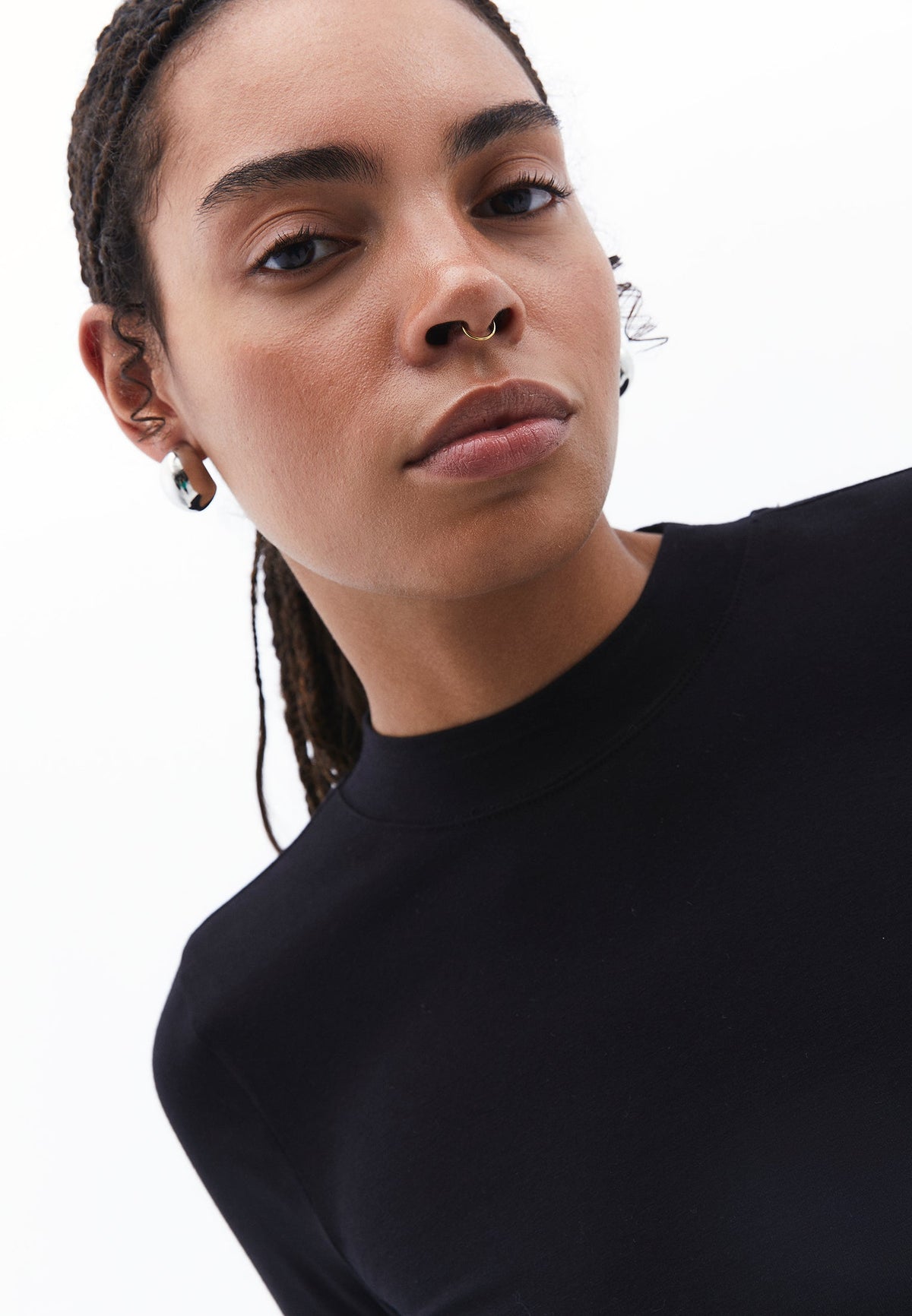 High Neck Long Sleeve T-Shirt - BLACK