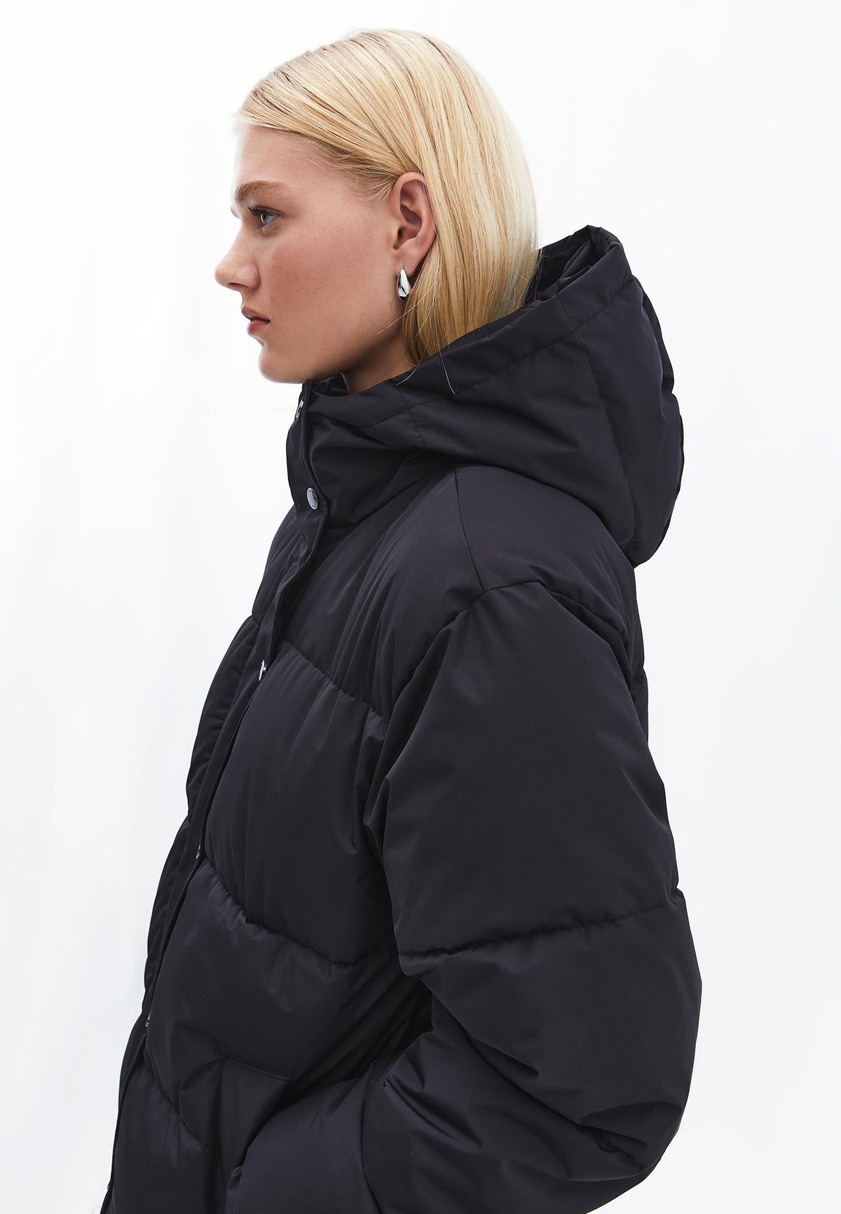 High Neck Midi Coat - BLACK