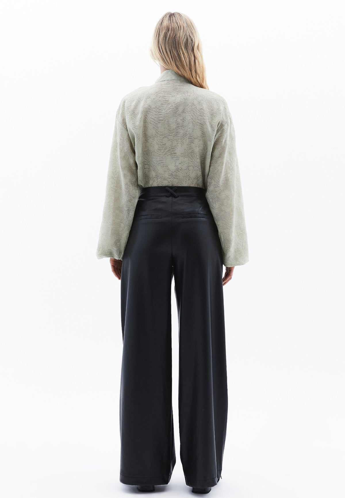 Pleated Wide Leg High Waist Pants - BLACK