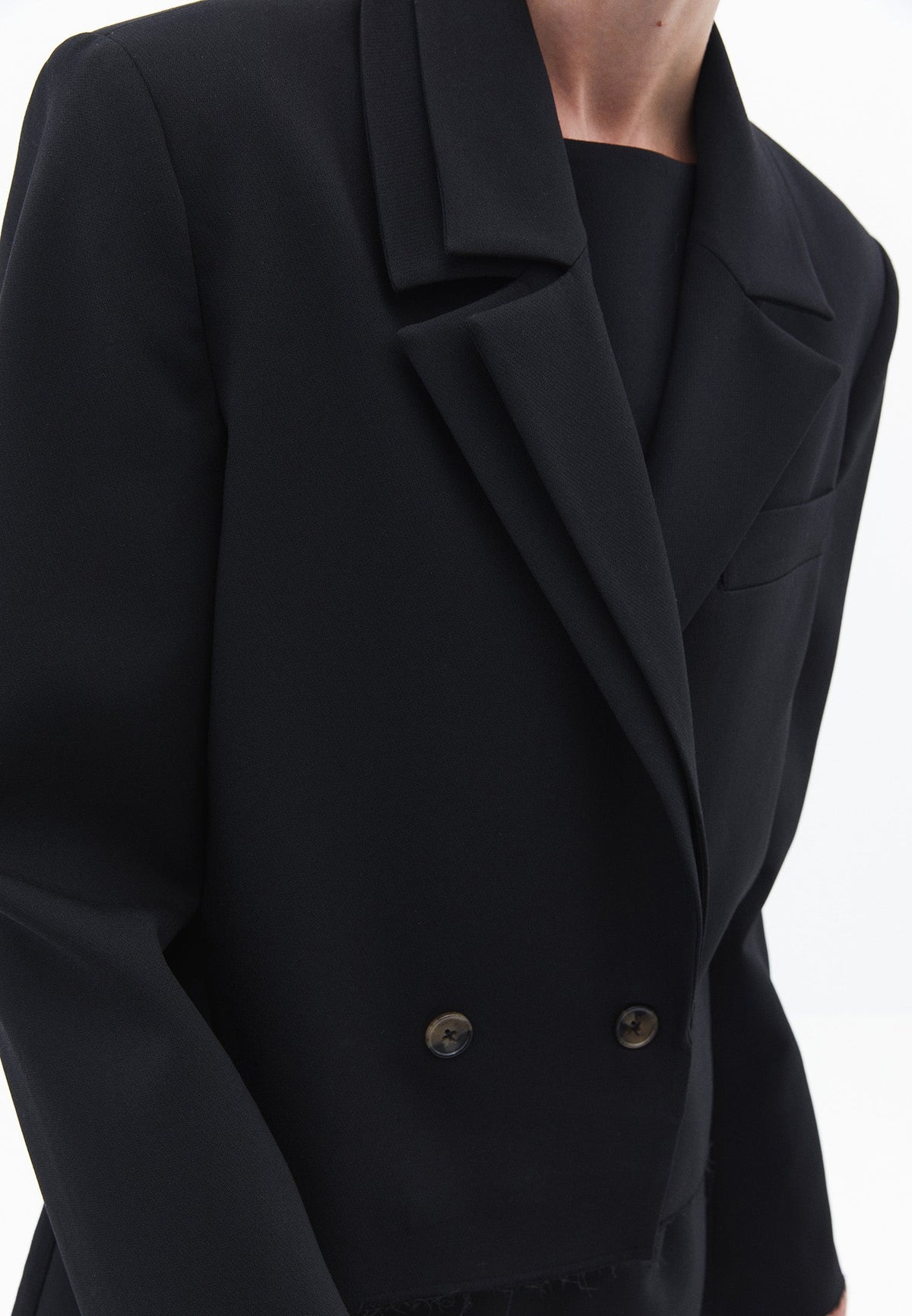 Oversize Crop Blazer Jacket - BLACK