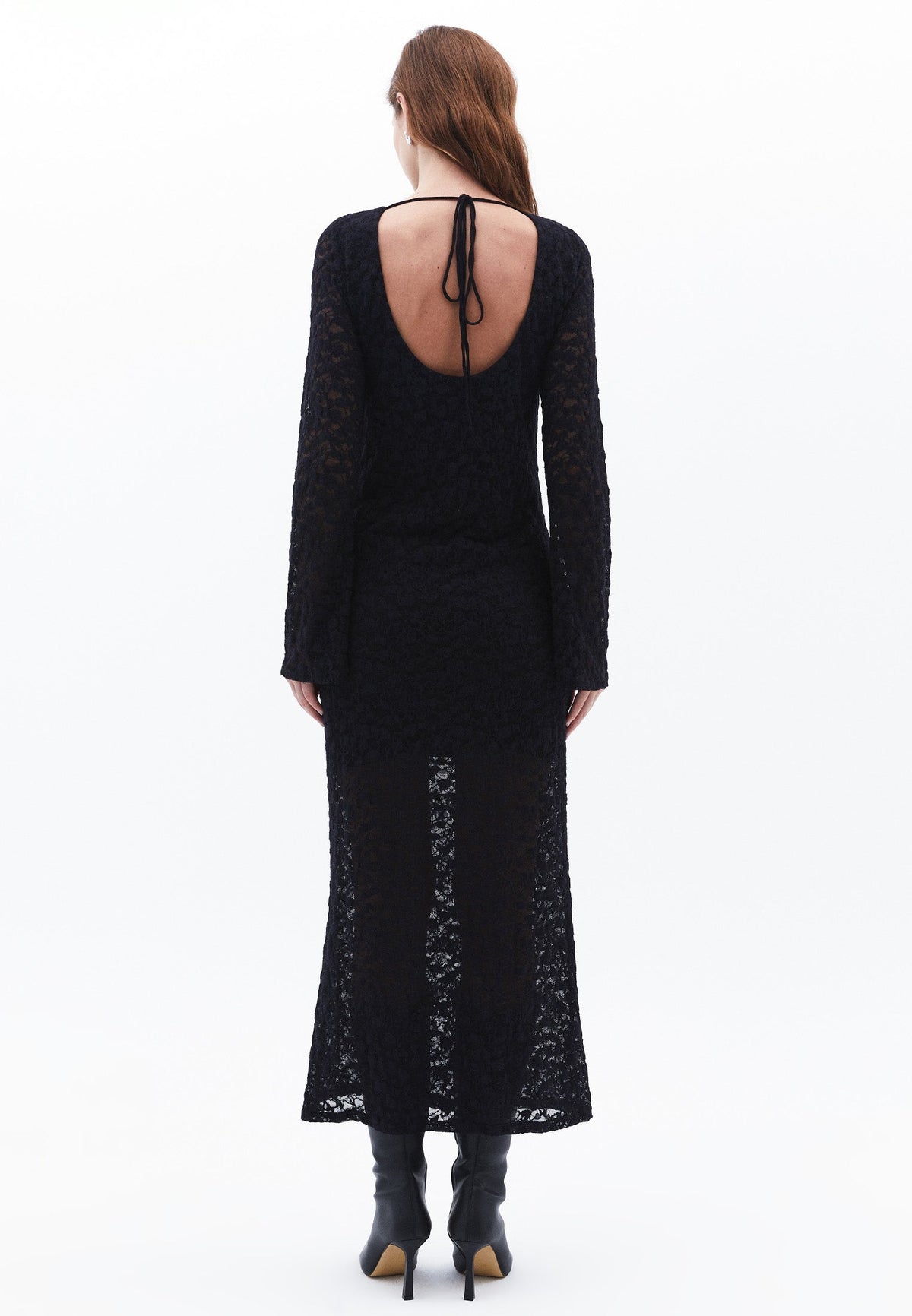 Boat Neck Long Dress - BLACK