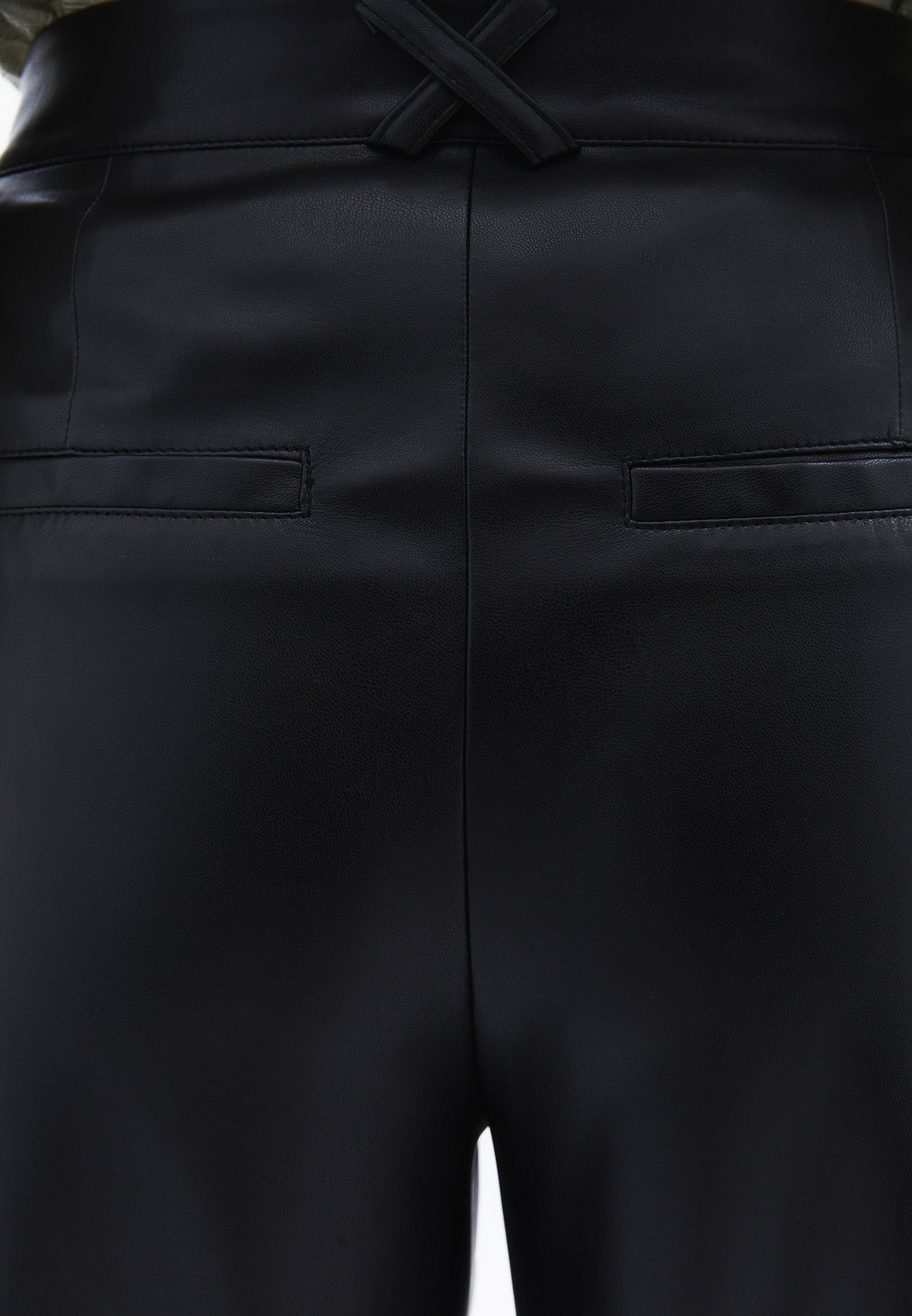 Pleated Wide Leg High Waist Pants - BLACK