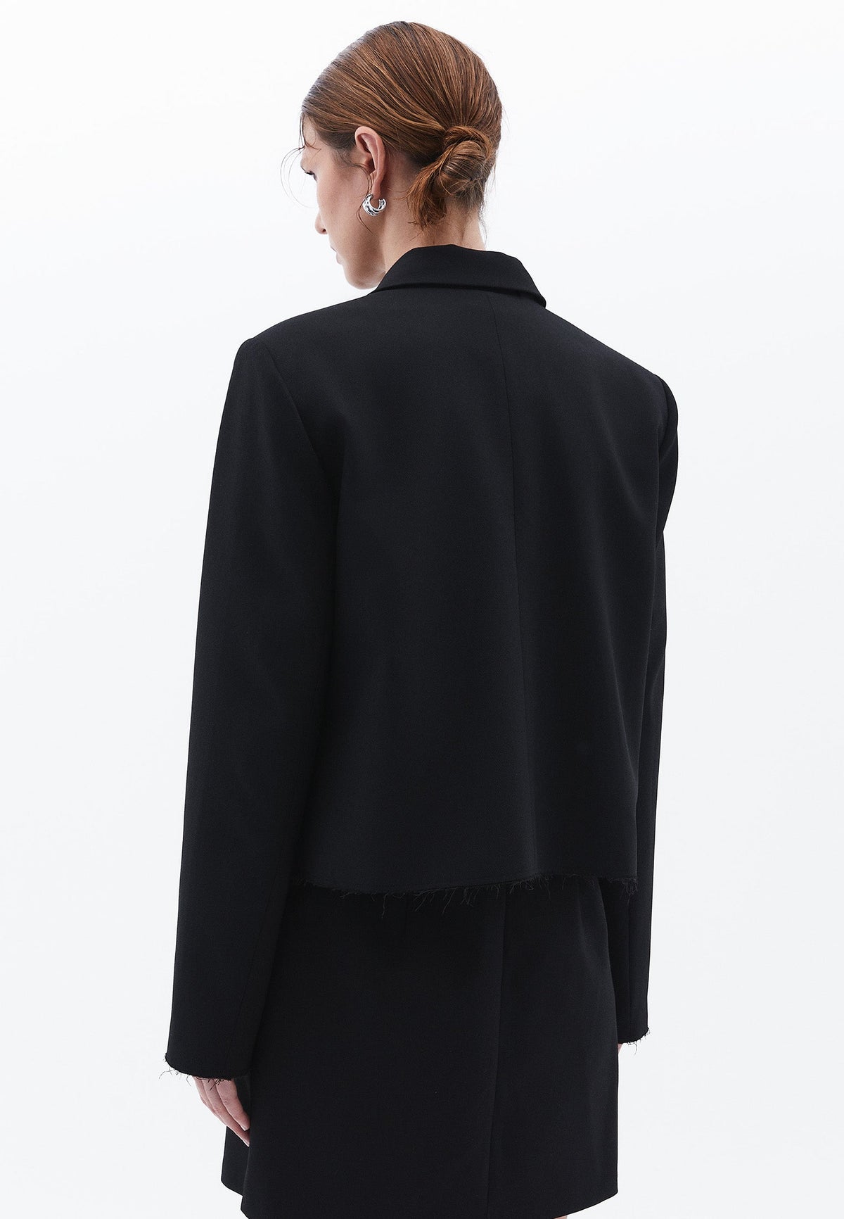 Oversize Crop Blazer Jacket - BLACK