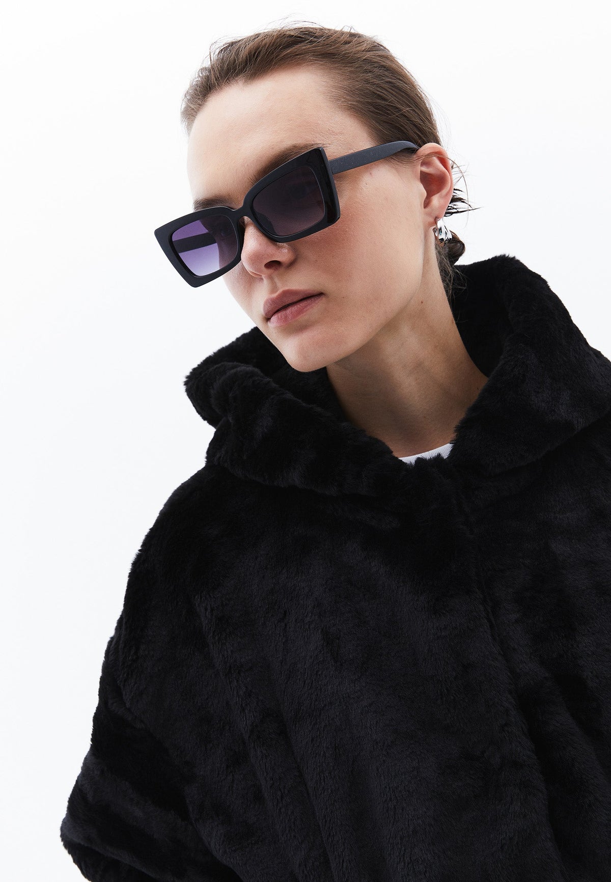 Hooded Fur Jacket - BLACK