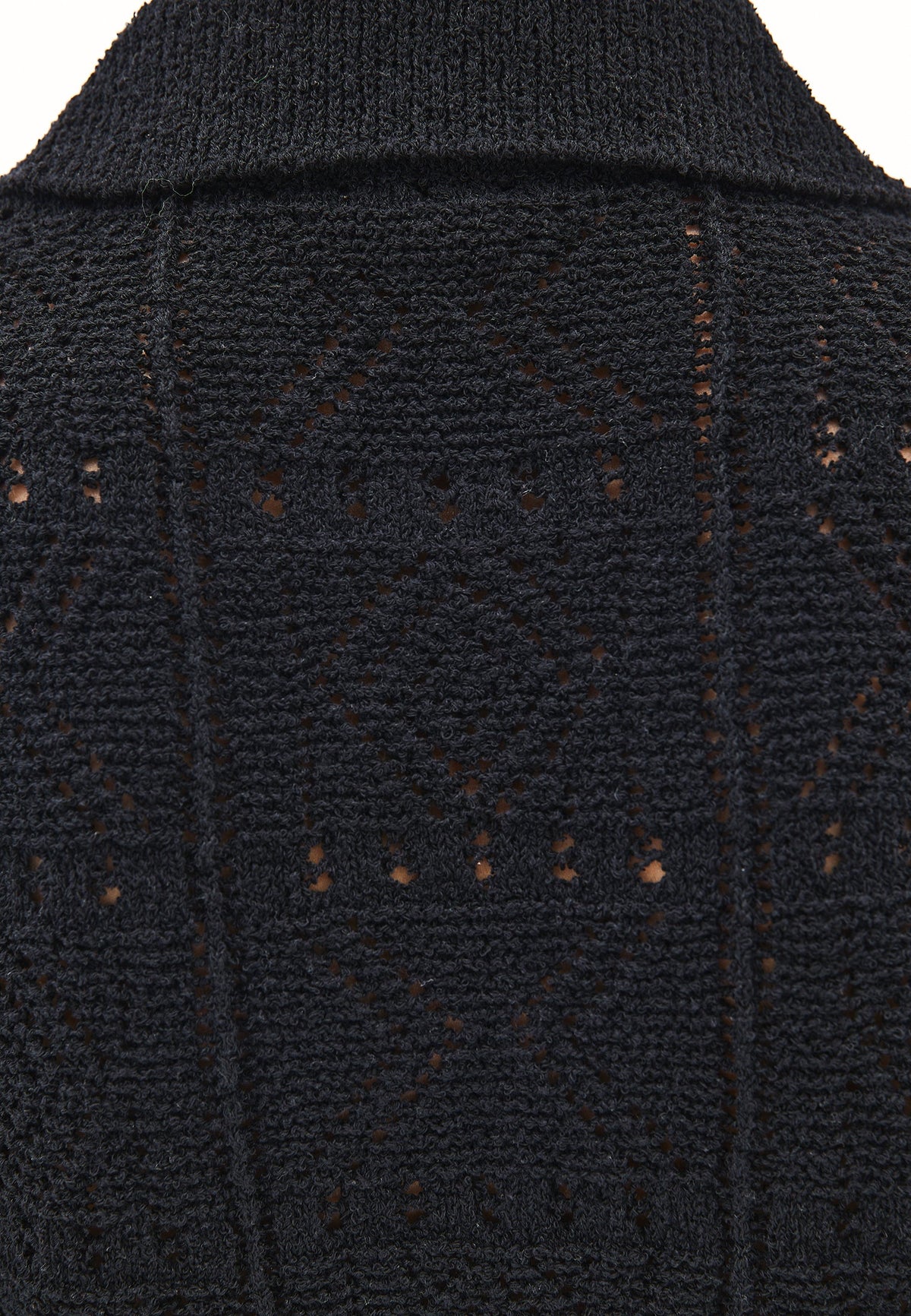 Ajour Short Cardigan With Polo Collar - BLACK