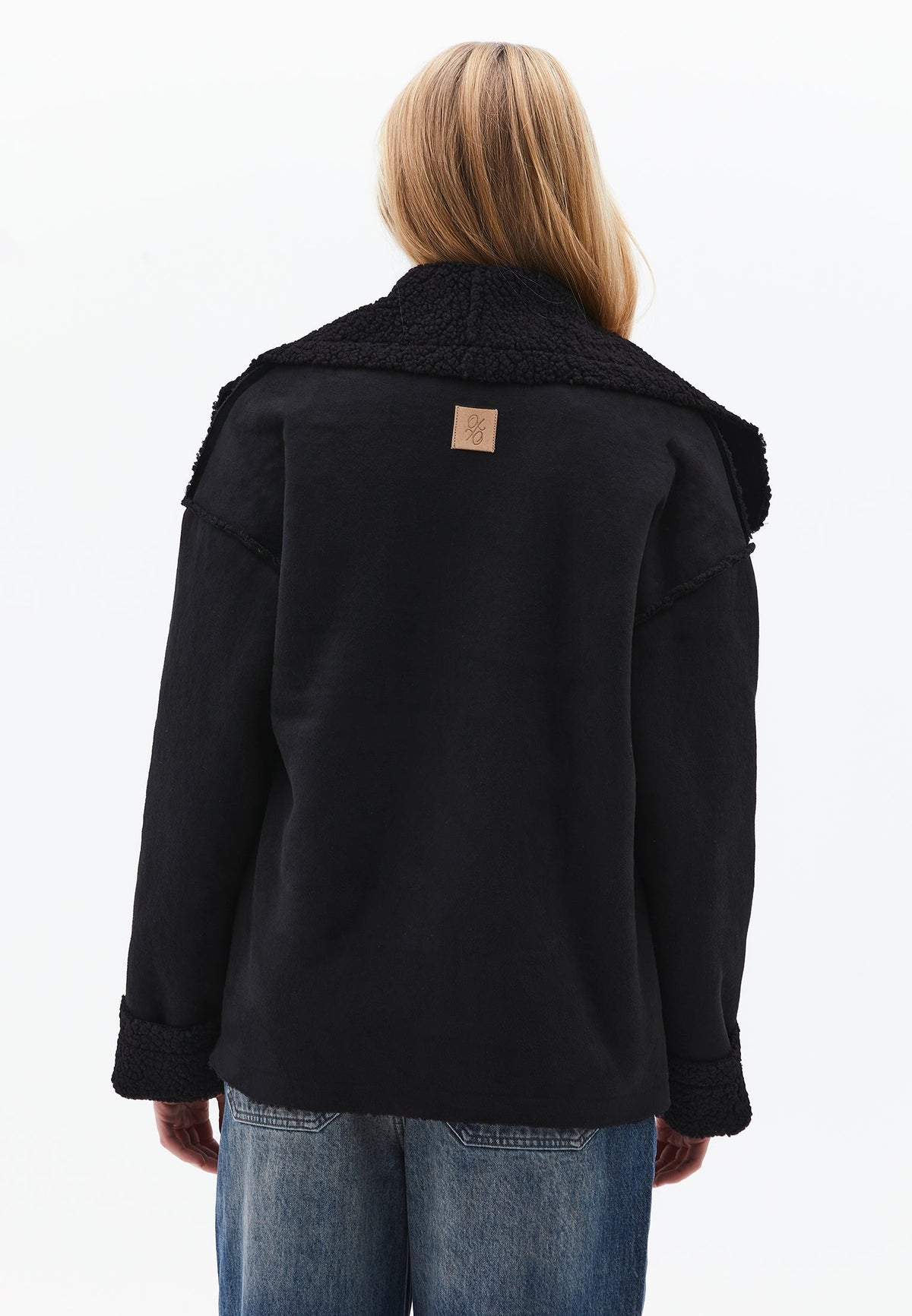 Shawl Collar Long Sleeve Bouclé Jacket - BLACK