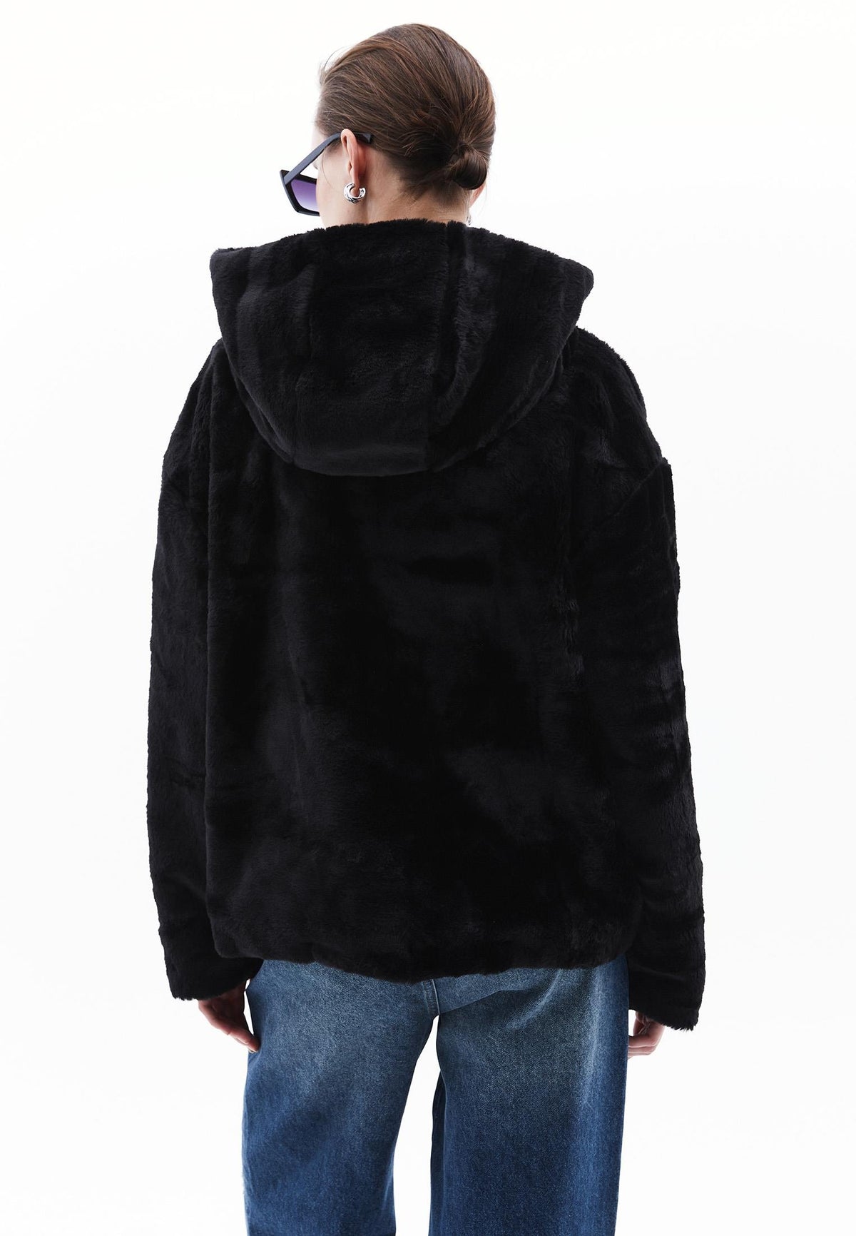 Hooded Fur Jacket - BLACK