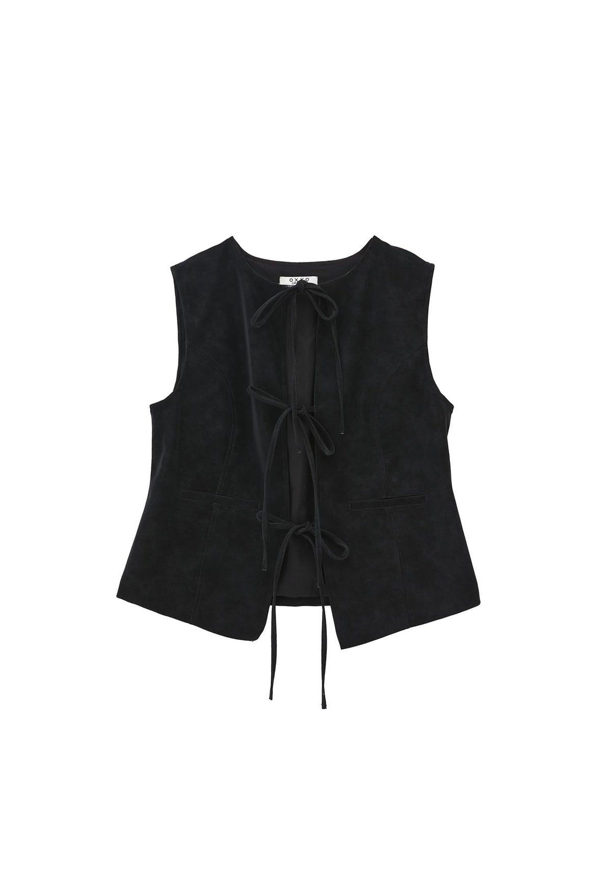 Tie Waist Suede Vest - BLACK