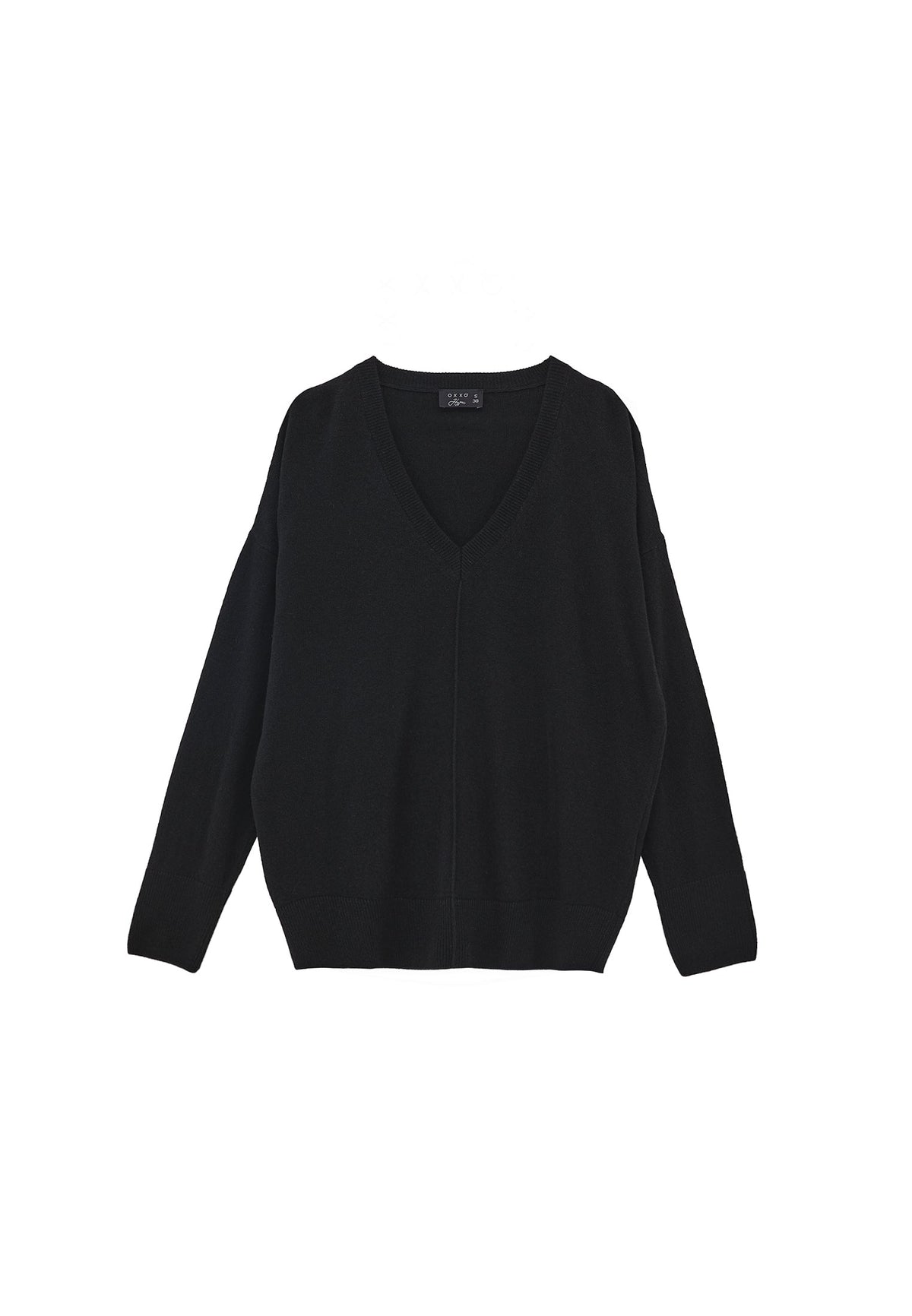 Long V-Neck Knit Sweater With Cashmere Blend - BLACK