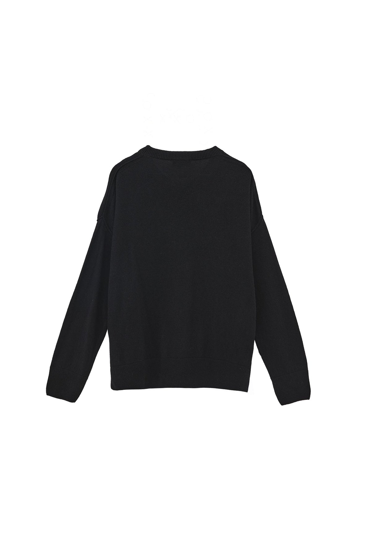 Long Sleeve Crew Neck Women's Knit Sweater - BLACK