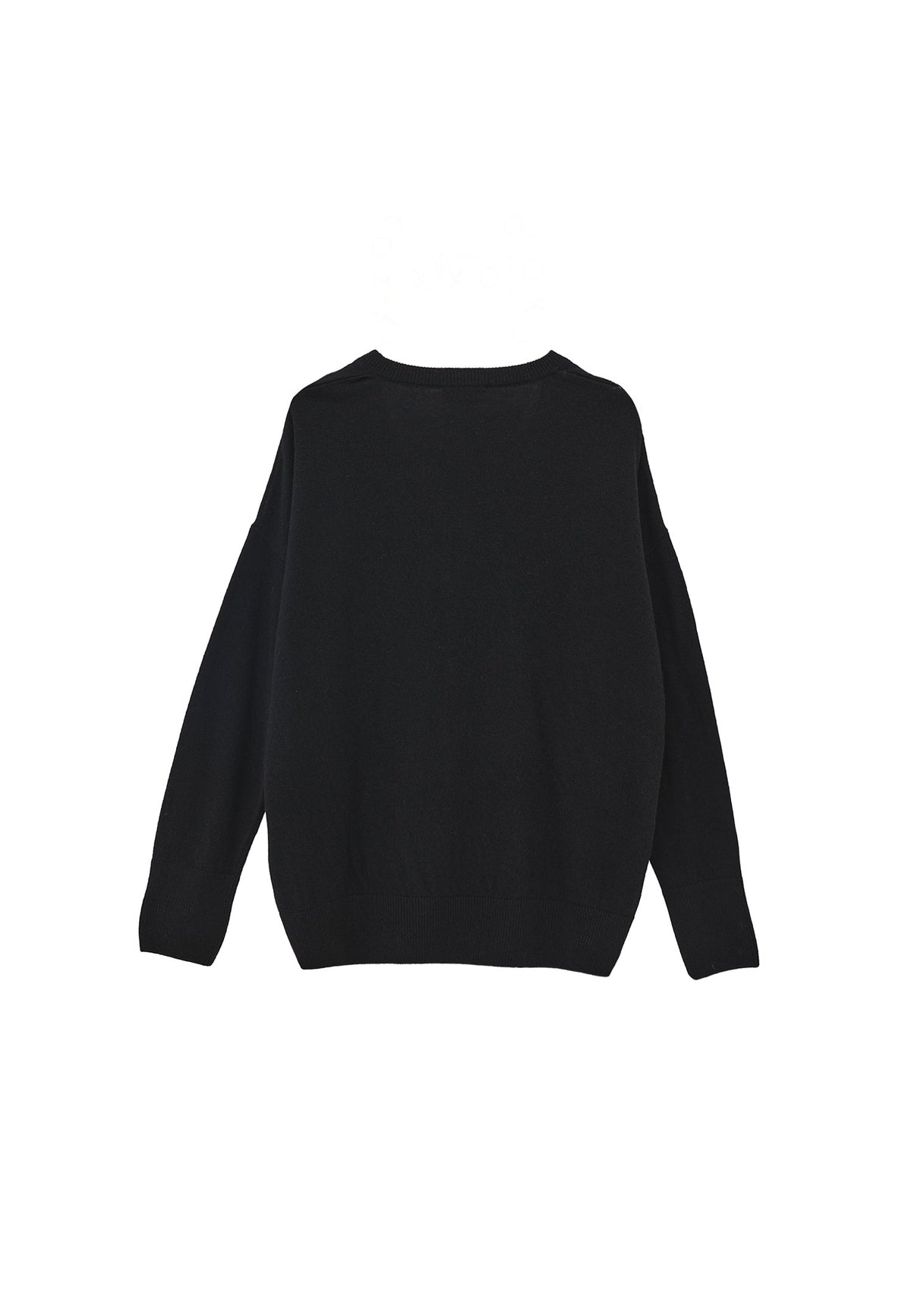 Long V-Neck Knit Sweater With Cashmere Blend - BLACK