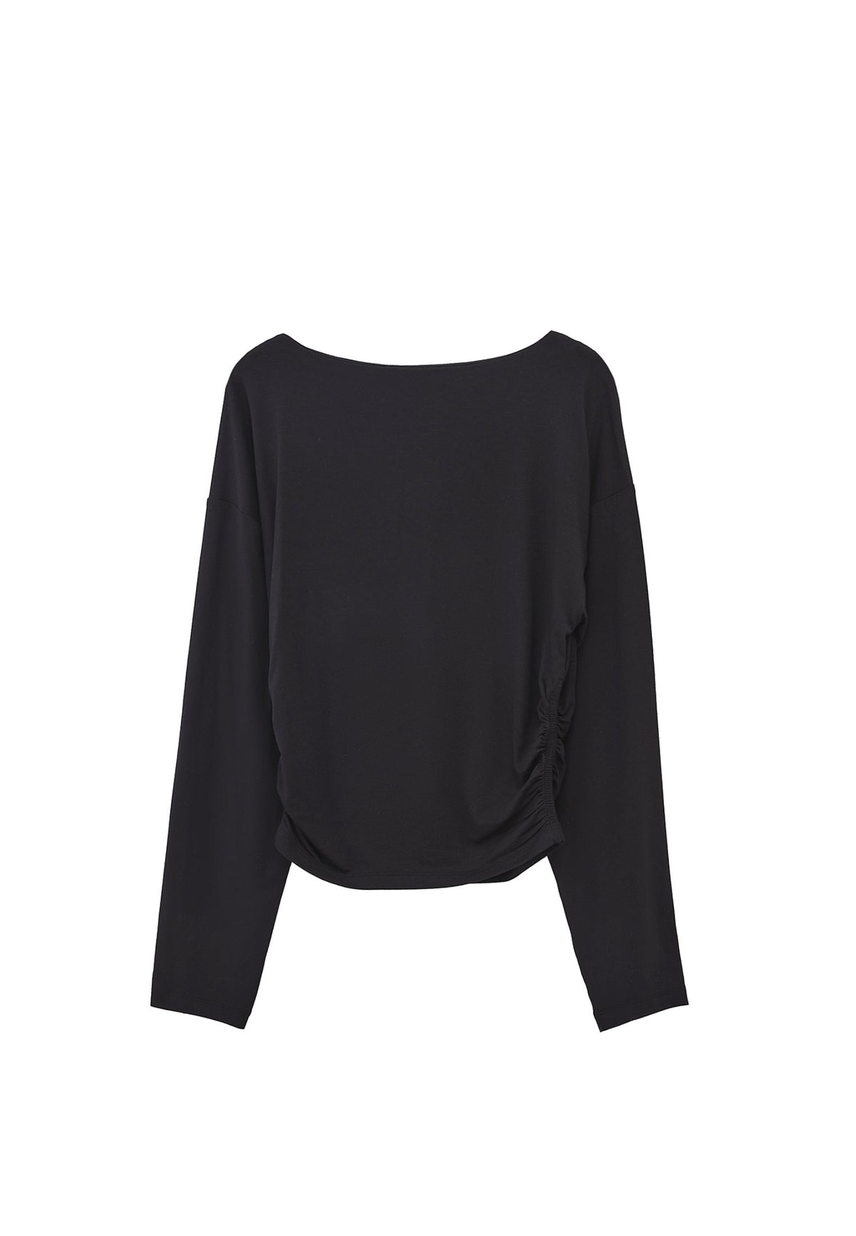 Boat Neck Long Sleeve T-Shirt - BLACK