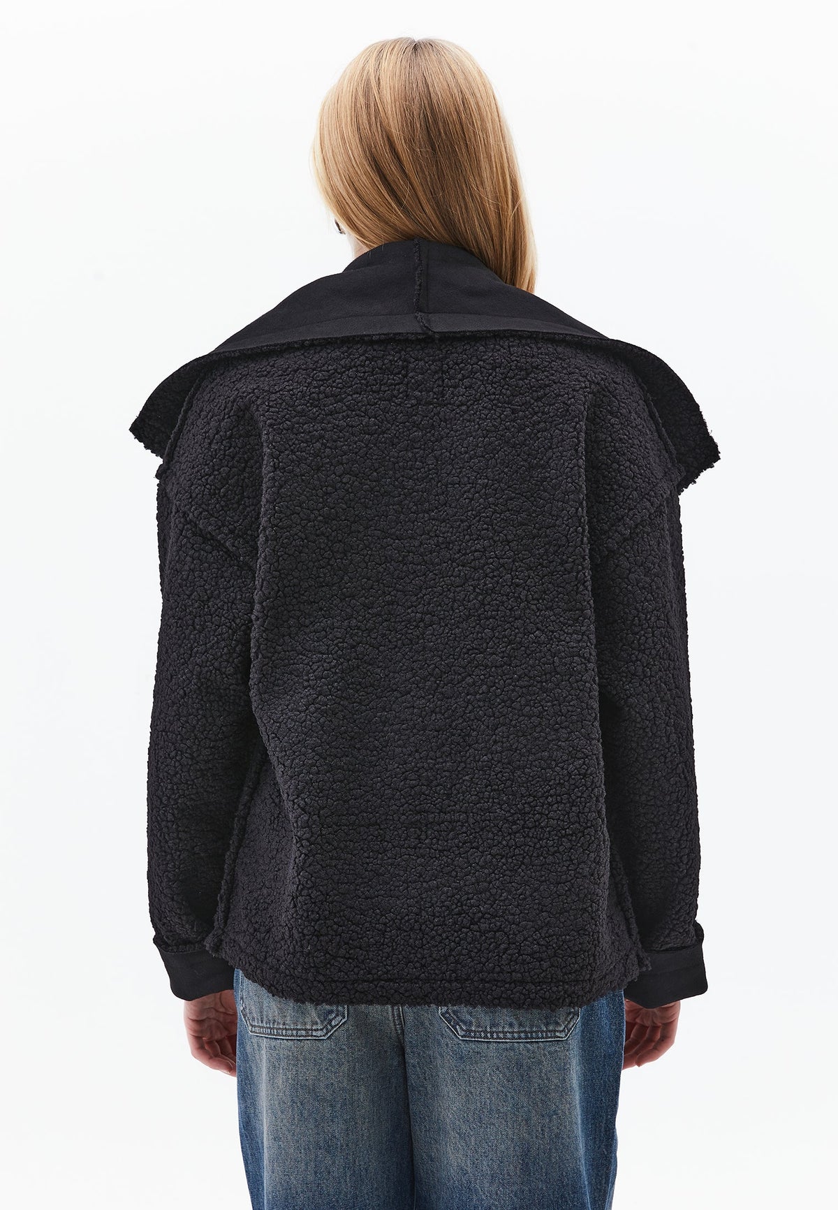 Shawl Collar Long Sleeve Bouclé Jacket - BLACK