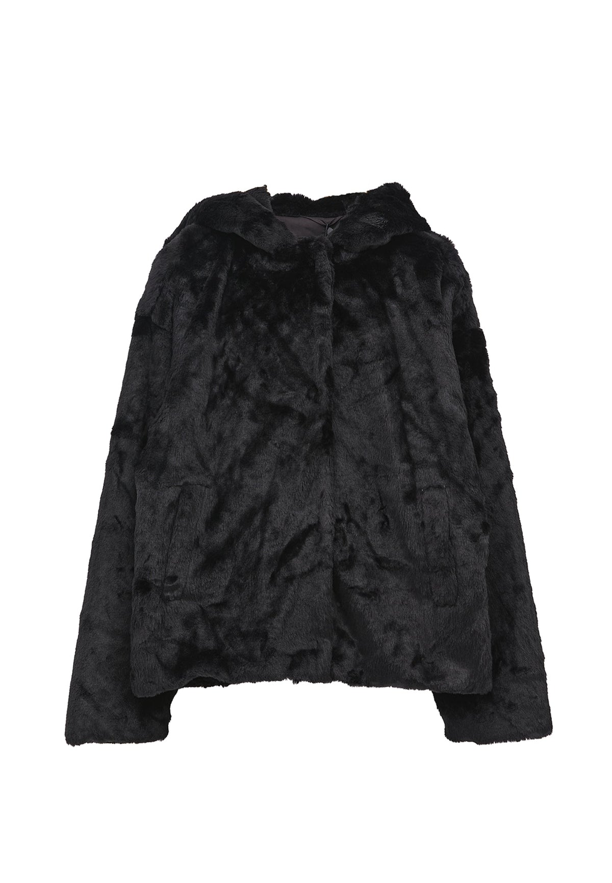 Hooded Fur Jacket - BLACK