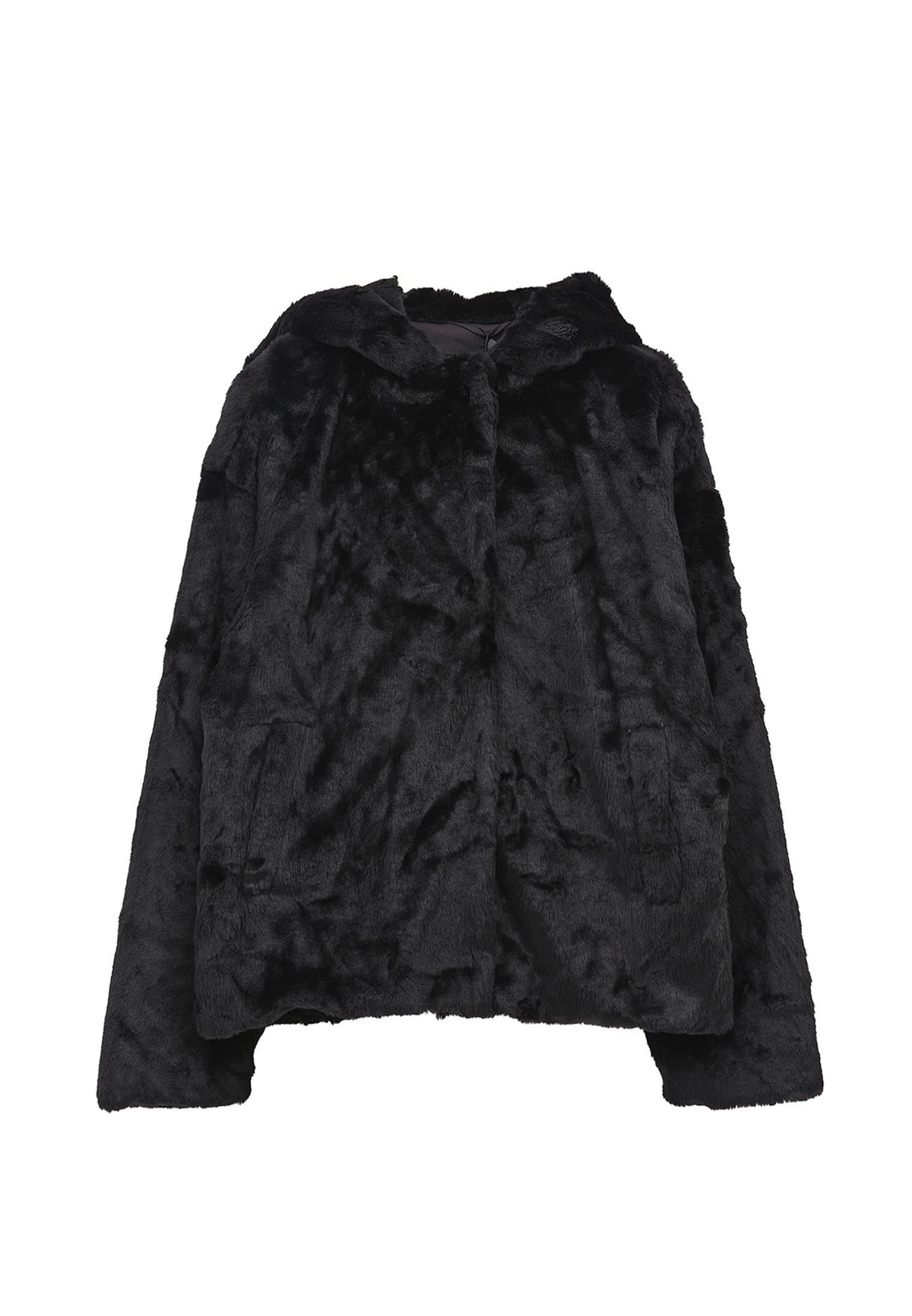 Hooded Fur Jacket - BLACK