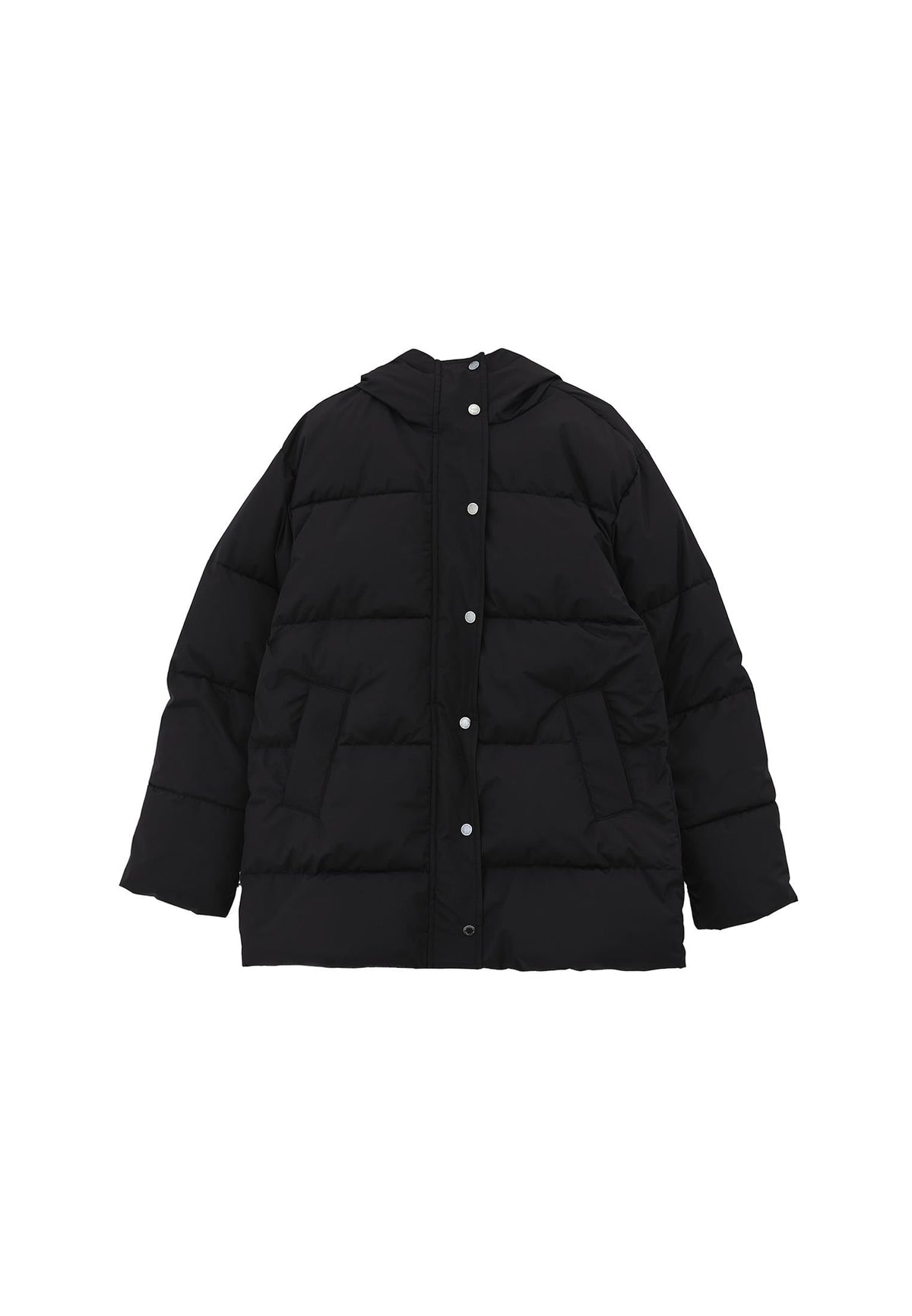 High Neck Midi Coat - BLACK