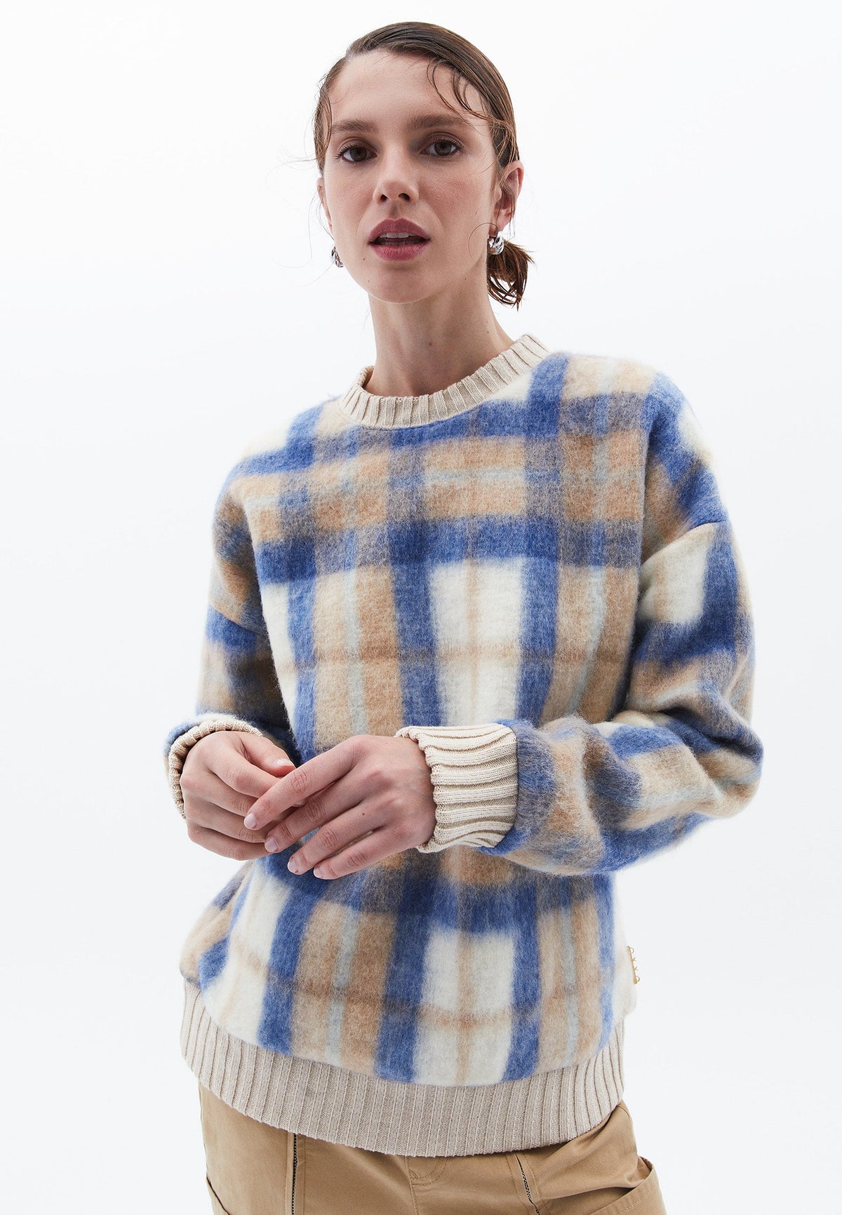 Oversize Plaid Sweatshirt - BLUE CHECK COMB