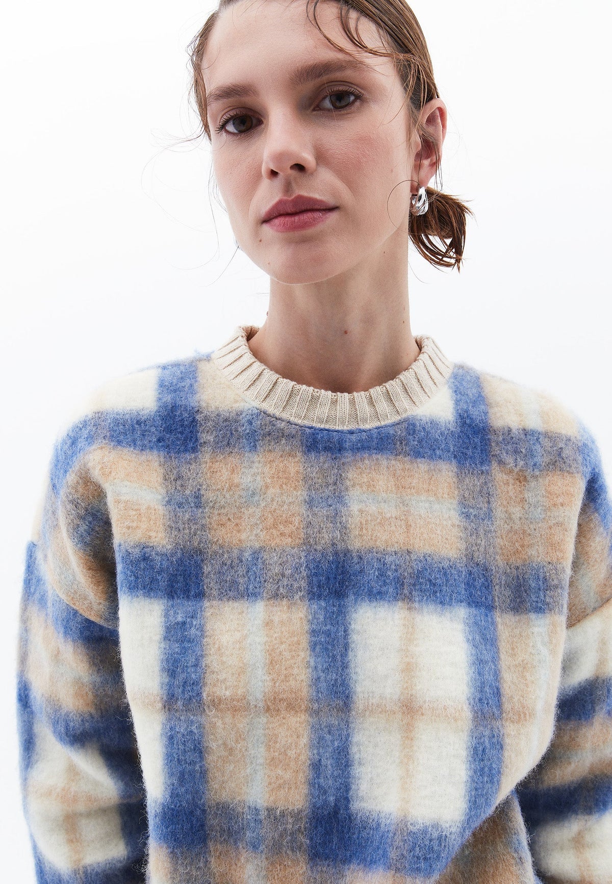 Oversize Plaid Sweatshirt - BLUE CHECK COMB