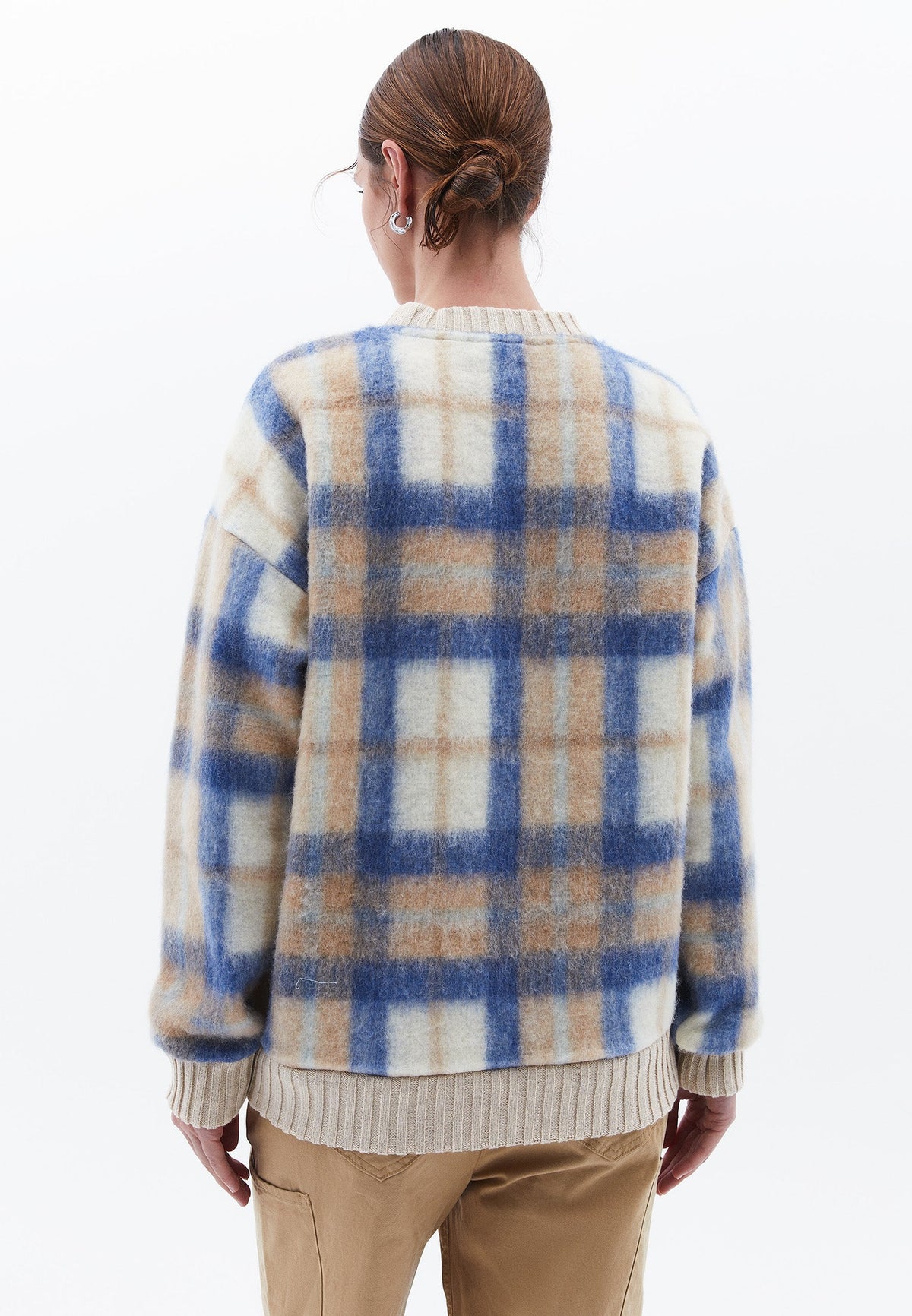 Oversize Plaid Sweatshirt - BLUE CHECK COMB