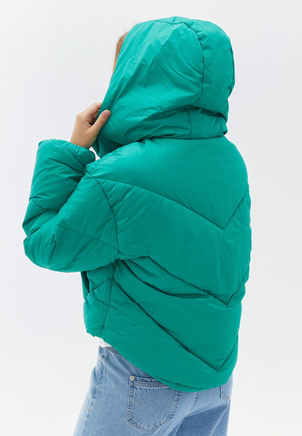 Loose Jacket With High Collar And Pocket Details - BRIGHT GREEN