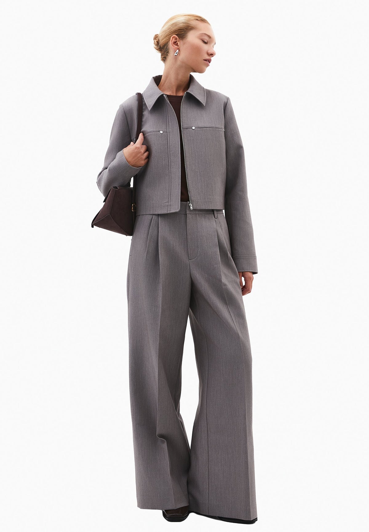 High Waist Pleated Pants - BRUSHED NICKEL