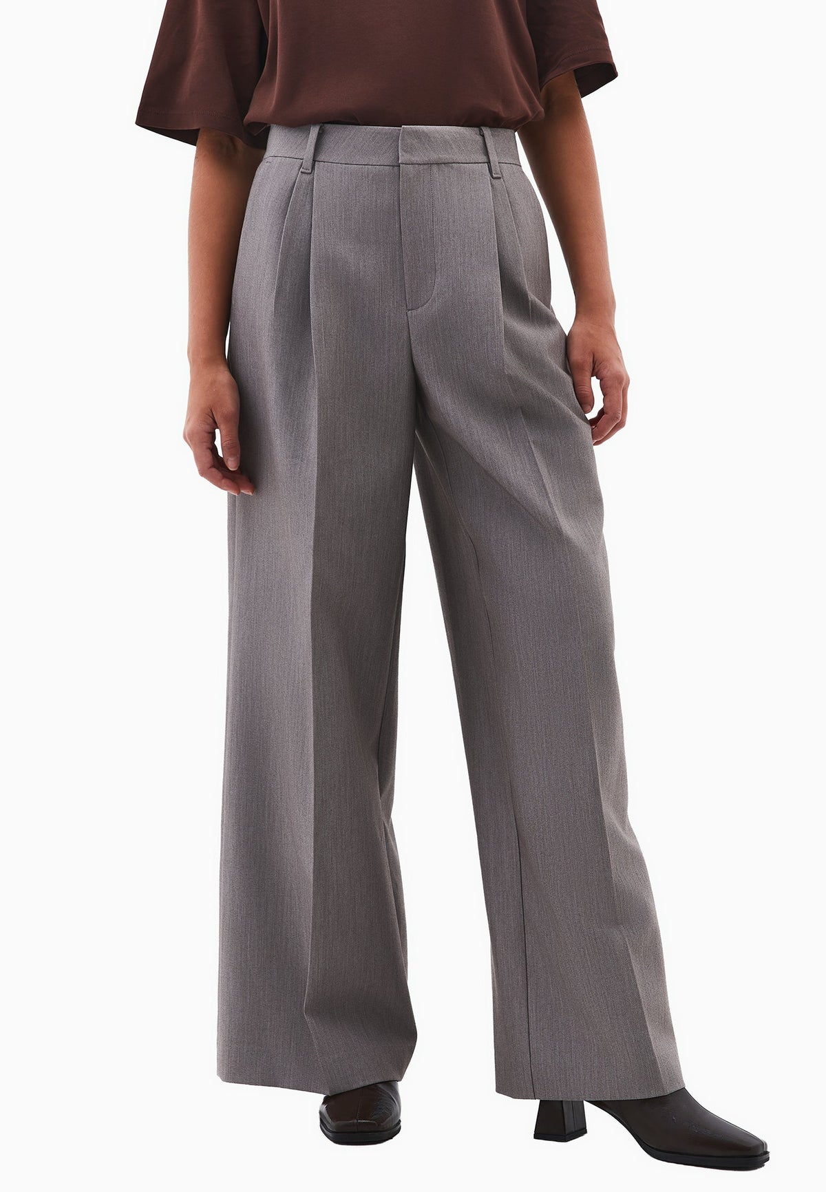 High Waist Pleated Pants - BRUSHED NICKEL