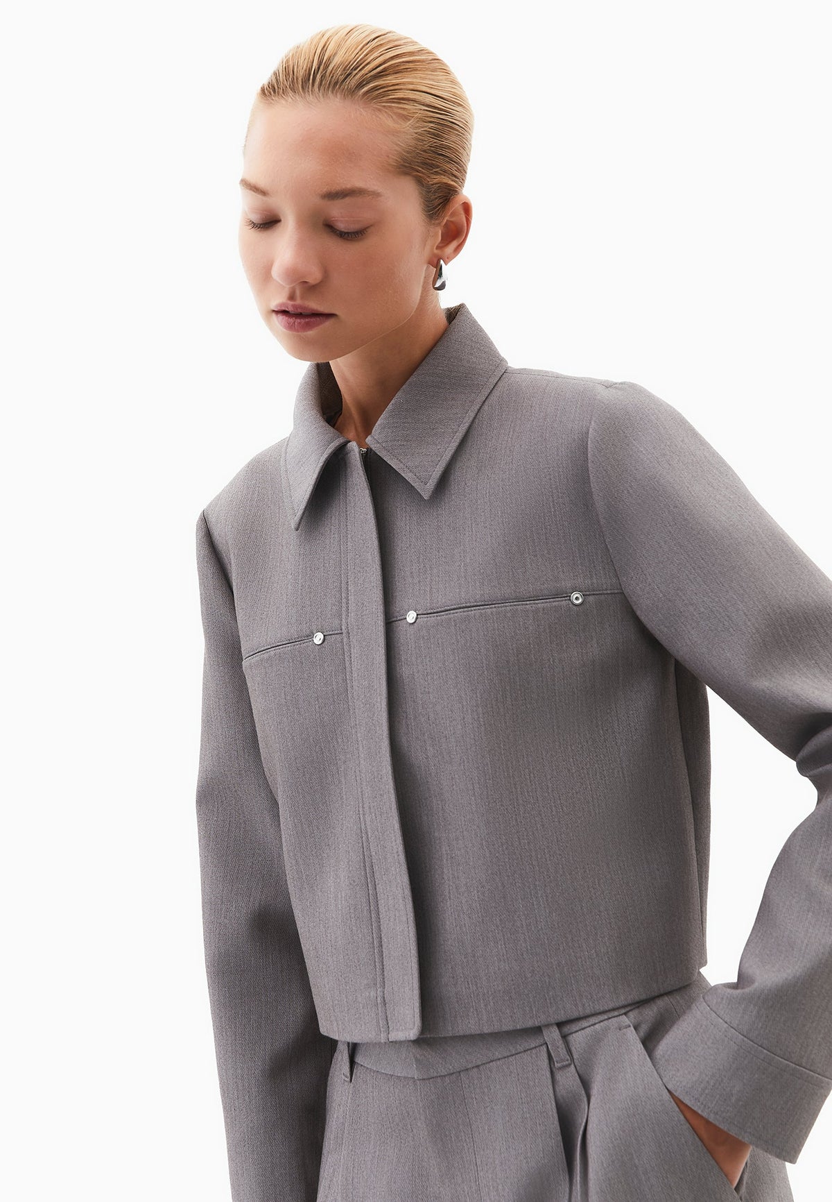 Short Jacket With Shirt Collar - BRUSHED NICKEL
