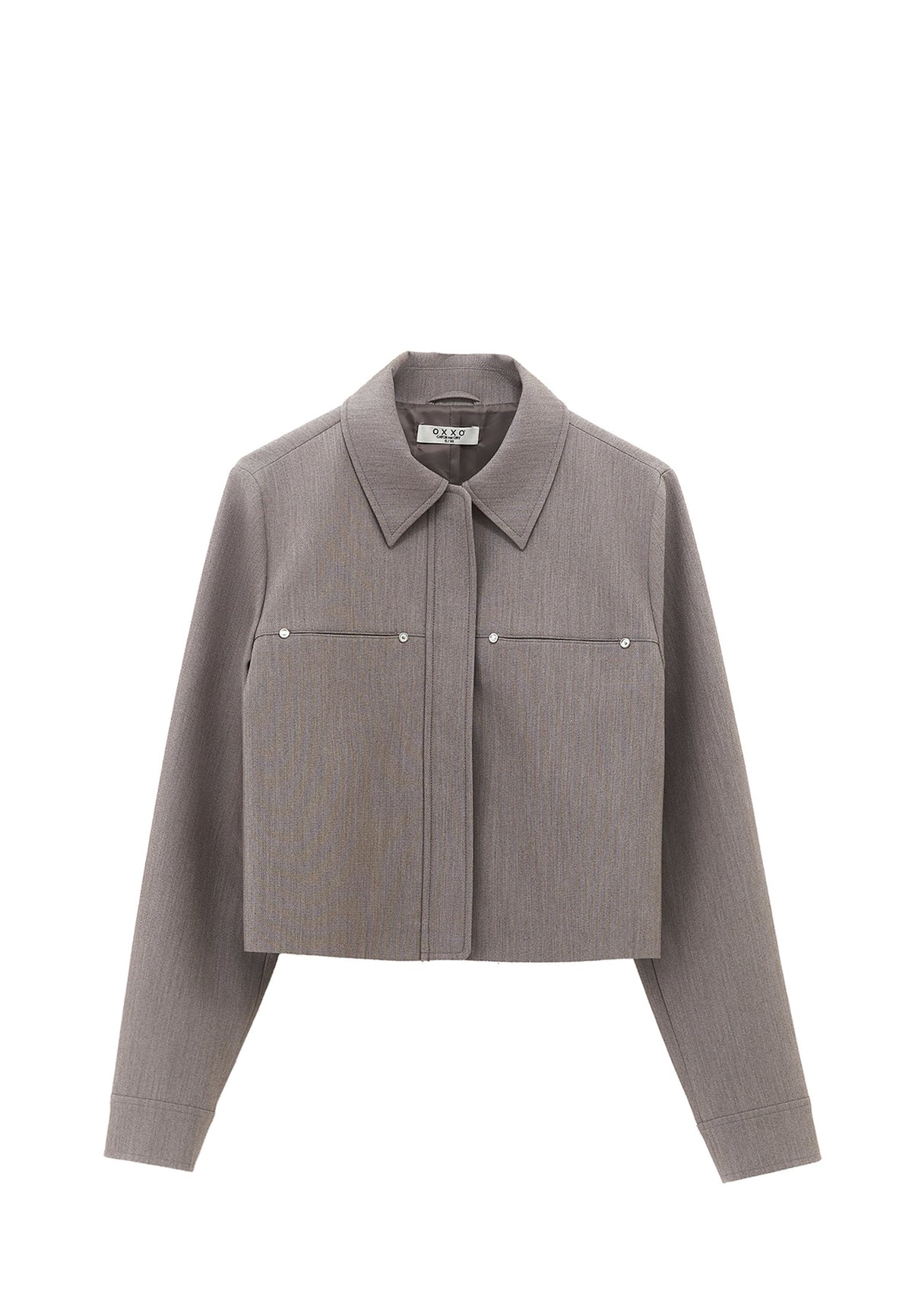 Short Jacket With Shirt Collar - BRUSHED NICKEL